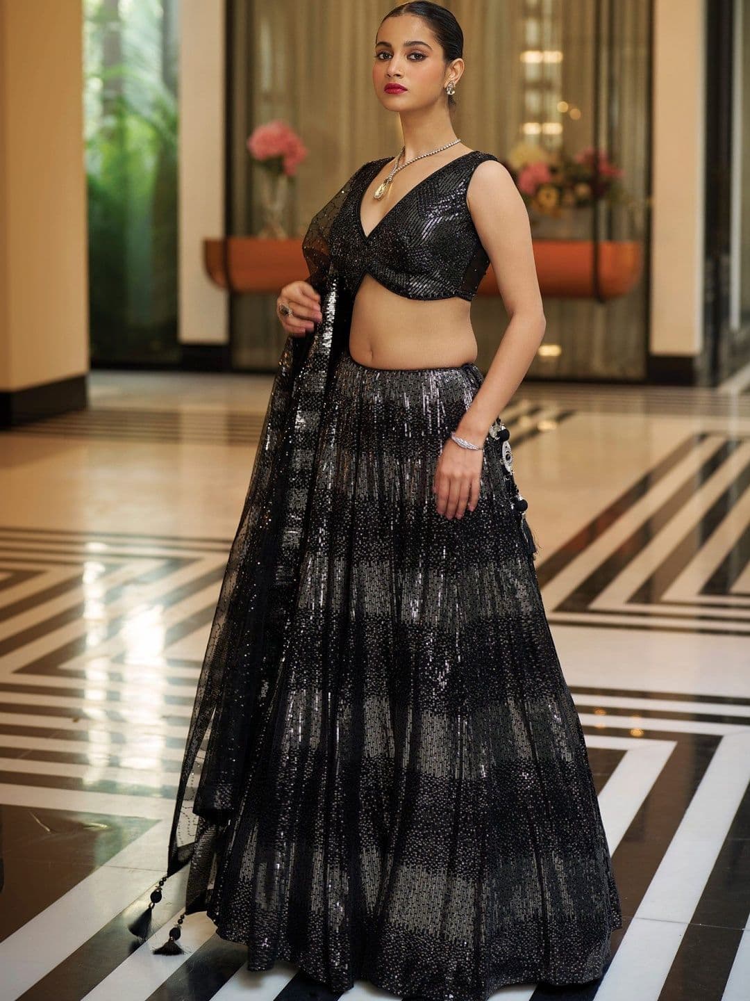 NEEL ART Embroidered Sequinned Semi-Stitched Georgette Lehenga & Unstitched Blouse Dupatta - view 1