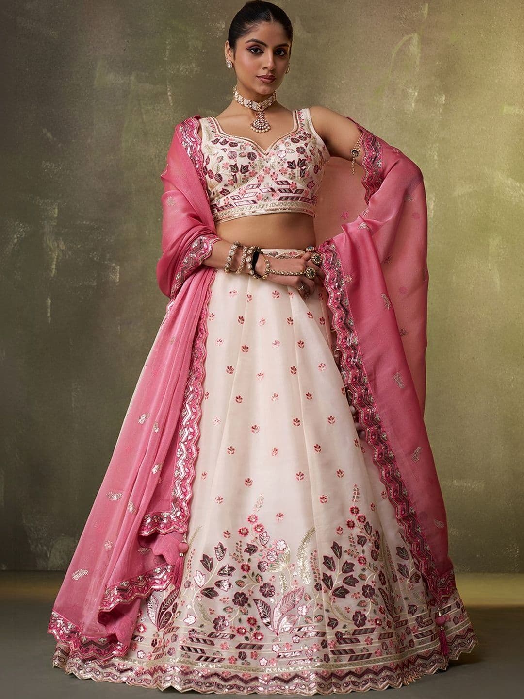 KALINI Embroidered Semi-Stitched Lehenga & Unstitched Blouse With Dupatta - view 1