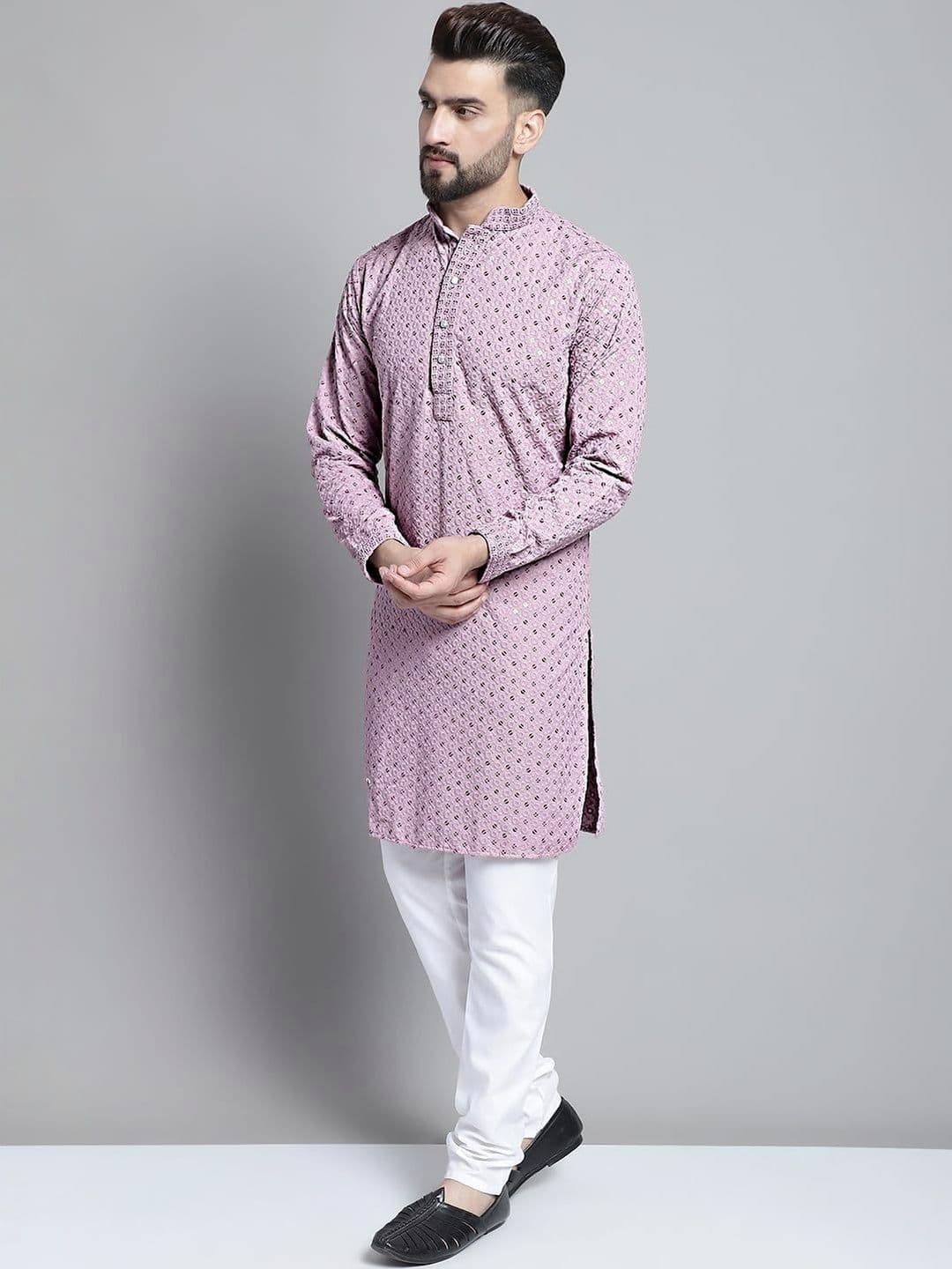 LUCKNOWI FASHION Men Embroidered Thread Work Handloom Kurta - view 1