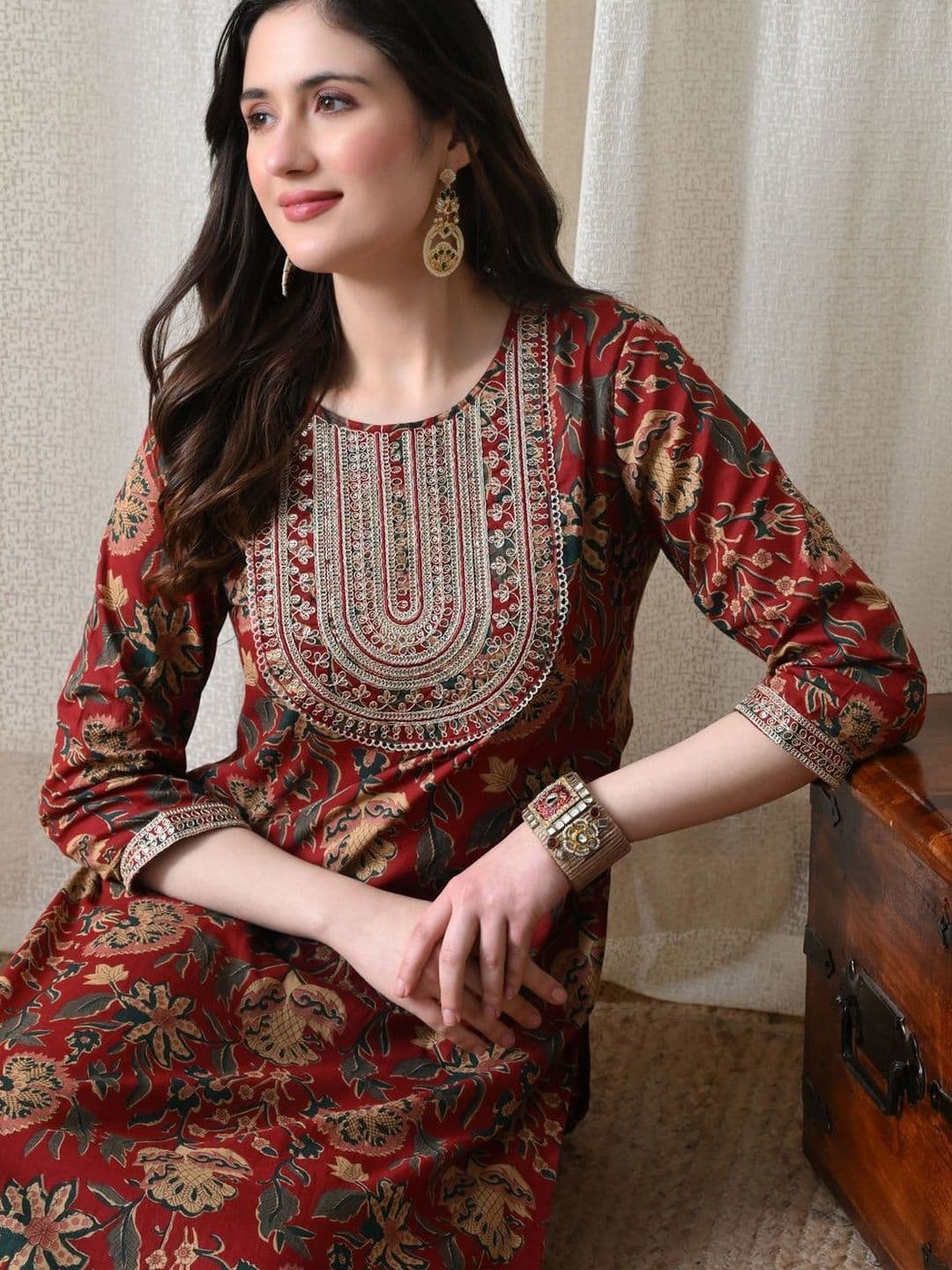 KHUHA Ethnic Motifs Printed Round Neck Straight Cotton Kurta - view 1