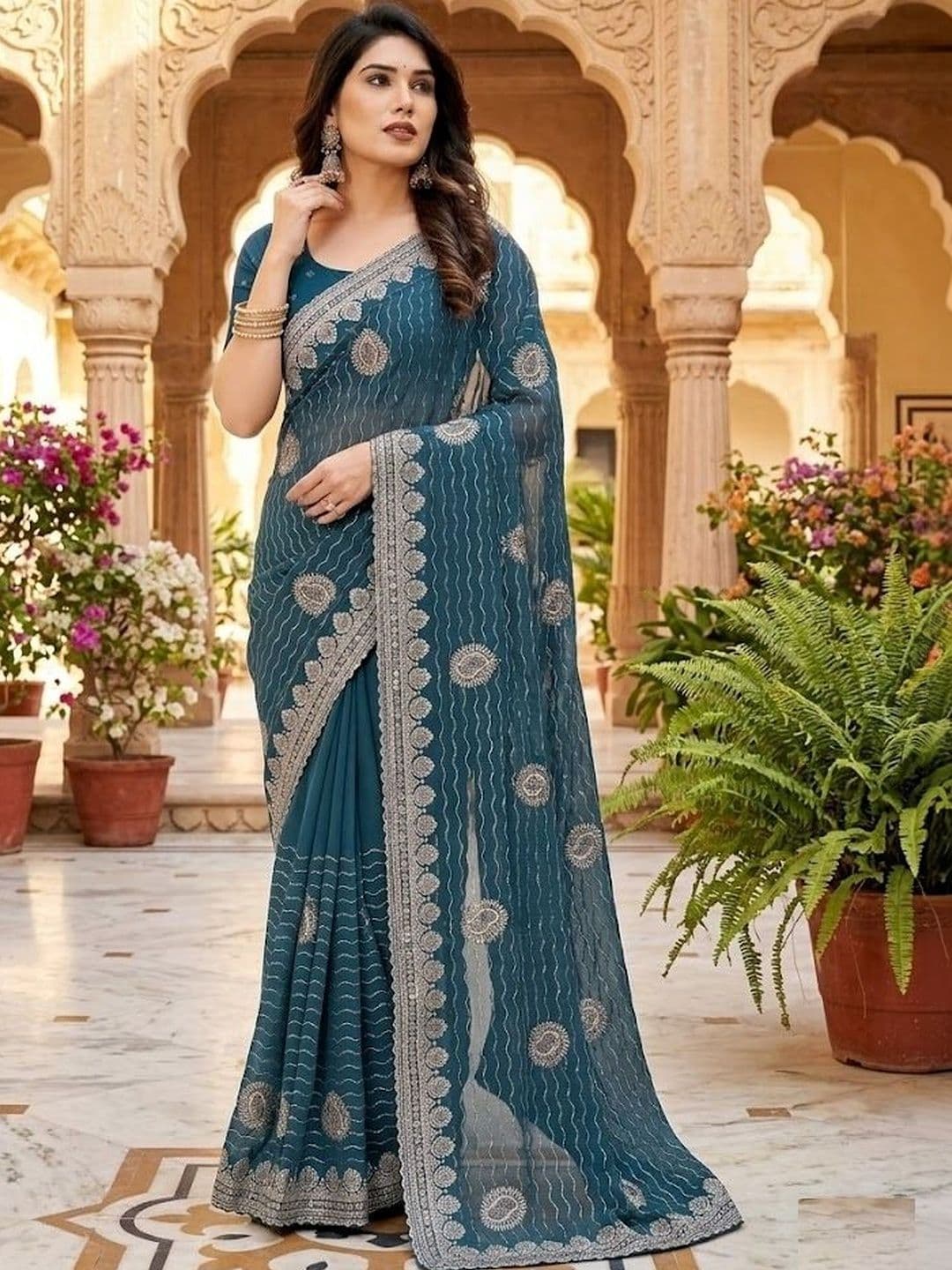 Anouk Embellished Embroidered Pure Georgette Saree - view 1