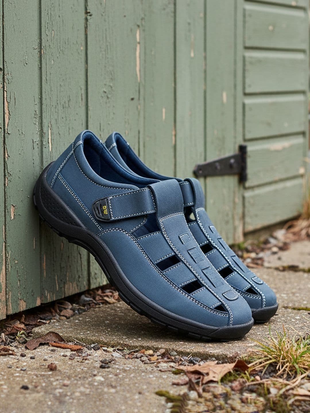 Khadims Men Blue Leather Shoe-Style Sandals - view 1