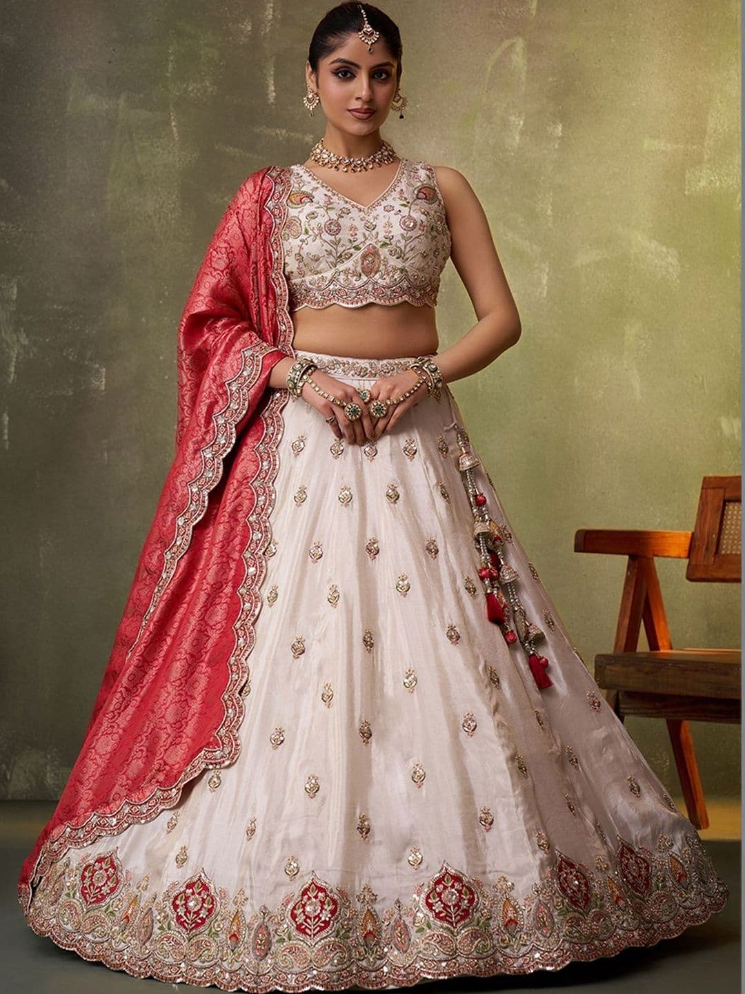 KALINI Embroidered Semi-Stitched Lehenga & Unstitched Blouse With Dupatta - view 1