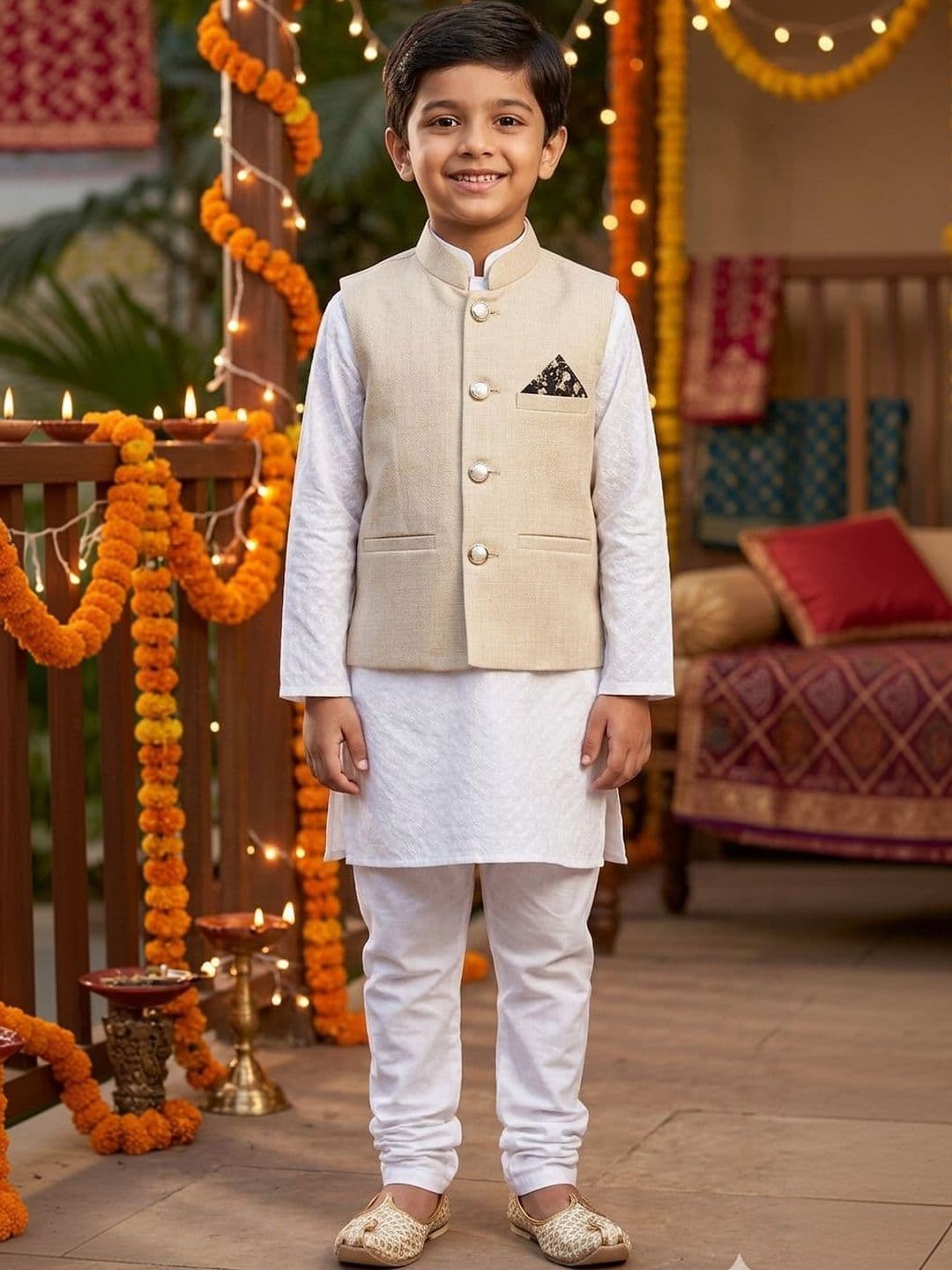 seetoo Boys Mandarin Collar Sleeveless Nehru Jackets - view 1