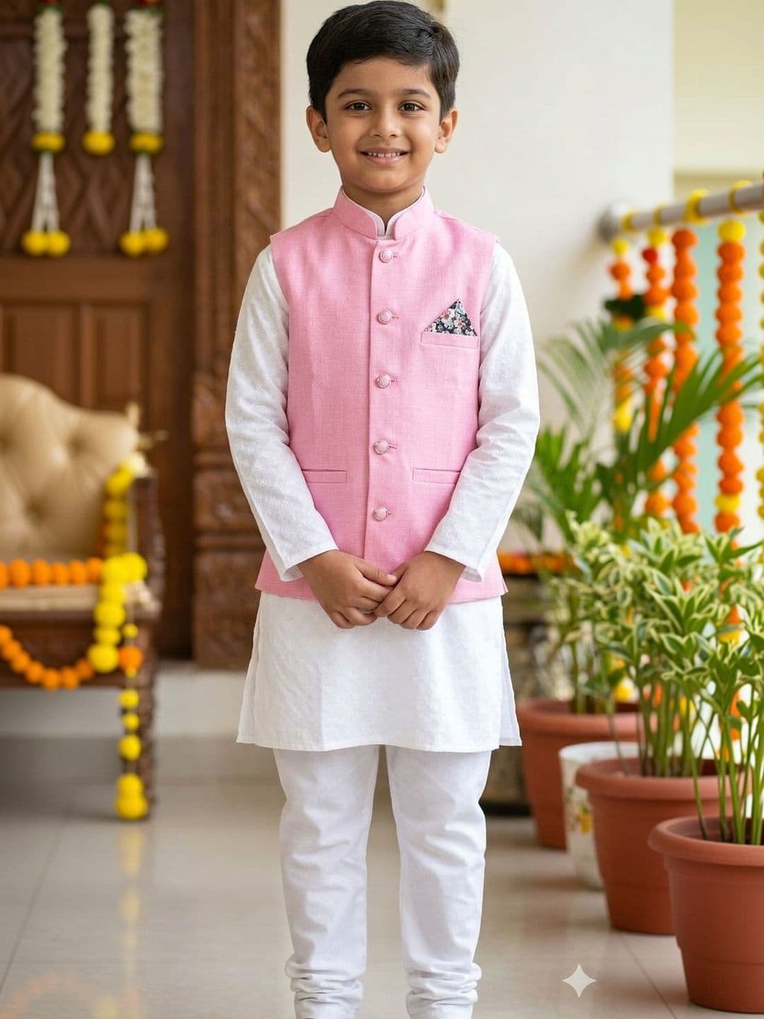 seetoo Boys Mandarin Collar Sleeveless Nehru Jackets - view 1