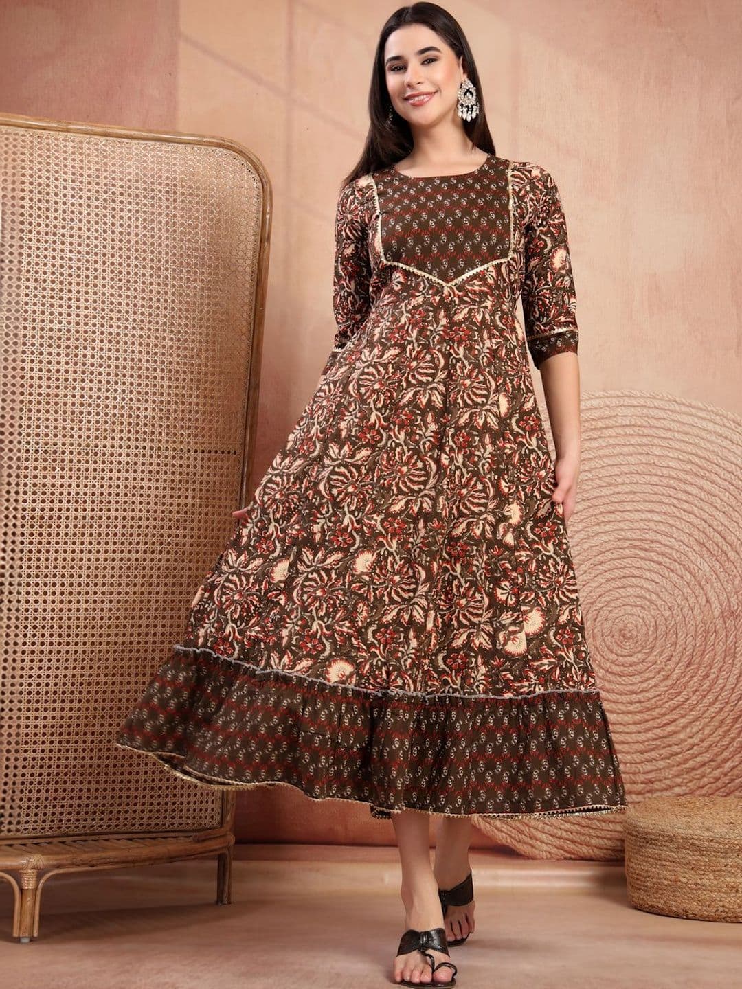 Pristyle Floral Print A-Line Midi Dress - view 1