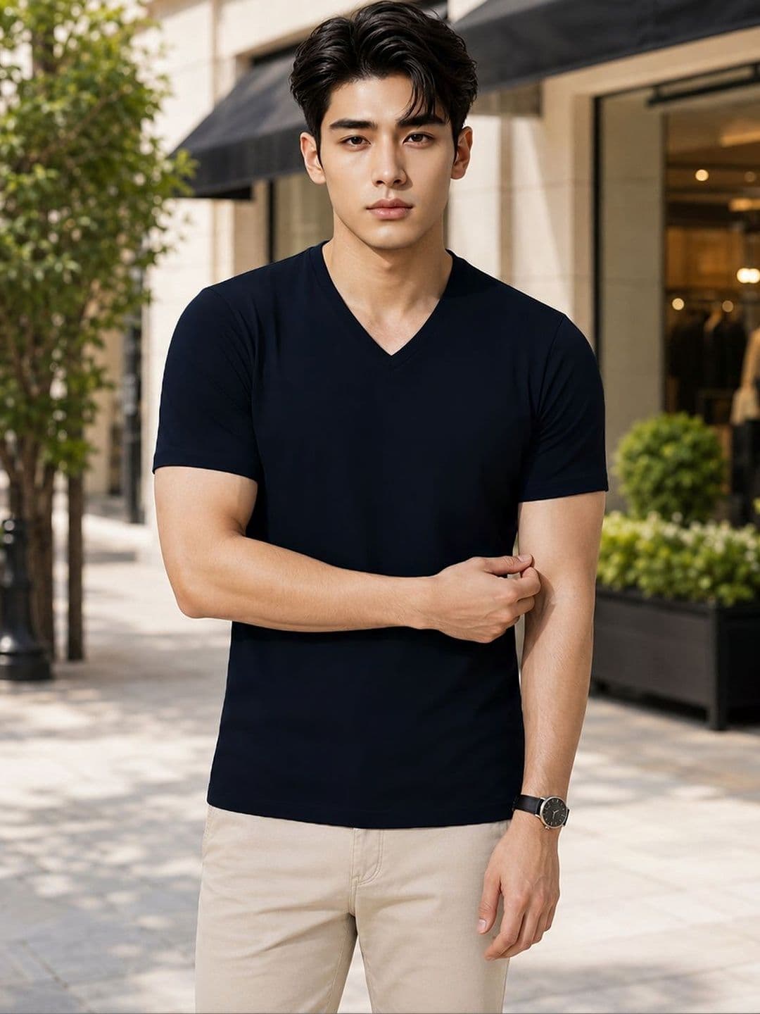 FBAR Men Solid Cotton V Neck T Shirt - view 1