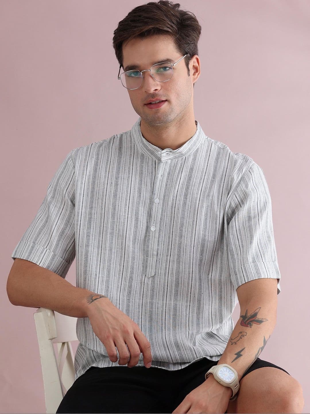 FILORI STUDIO Men White Striped Kurta - view 1