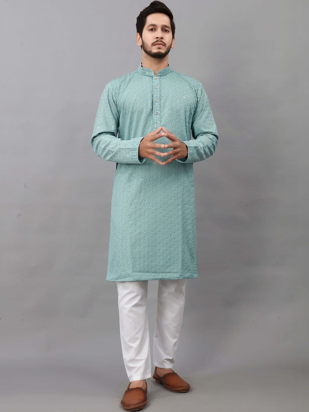 HERE&NOW Men Ethnic Motifs Embellished Sequinned Handloom Kurta - view 1