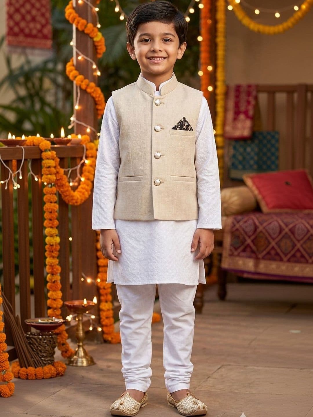 seetoo Boys Mandarin Collar Sleeveless Nehru Jackets - view 1
