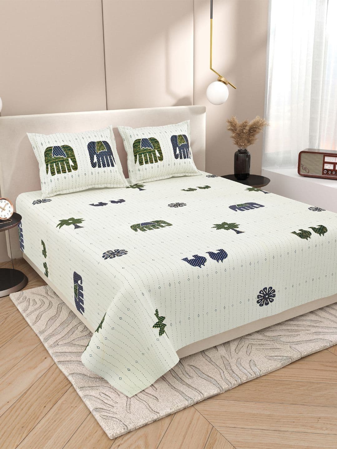 Sangria Green Animal Printed Soft Feel 120 TC Double Fine Bedsheets - view 1