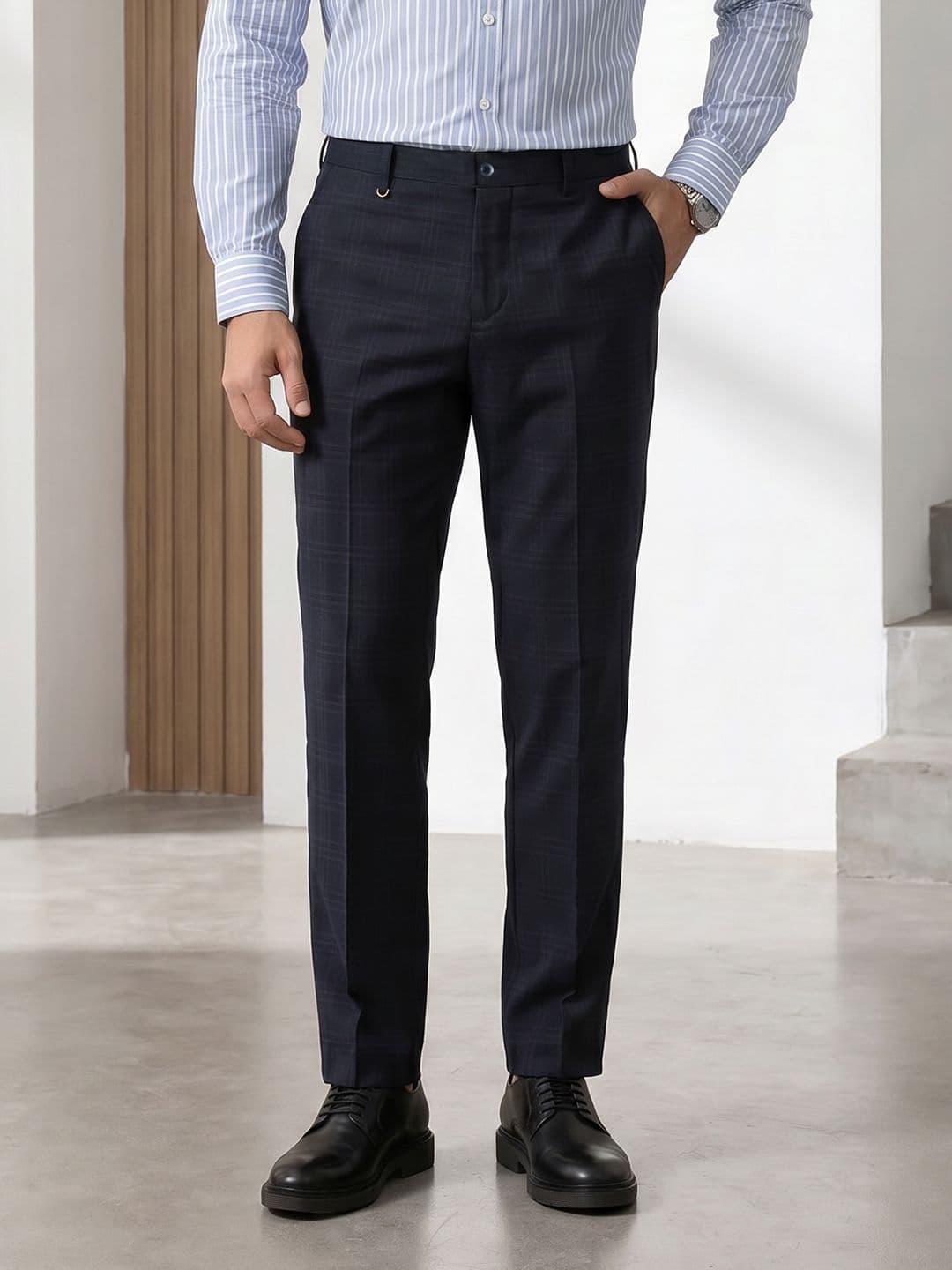 INVICTUS Men Slim Fit Checked Formal Trouser - view 1