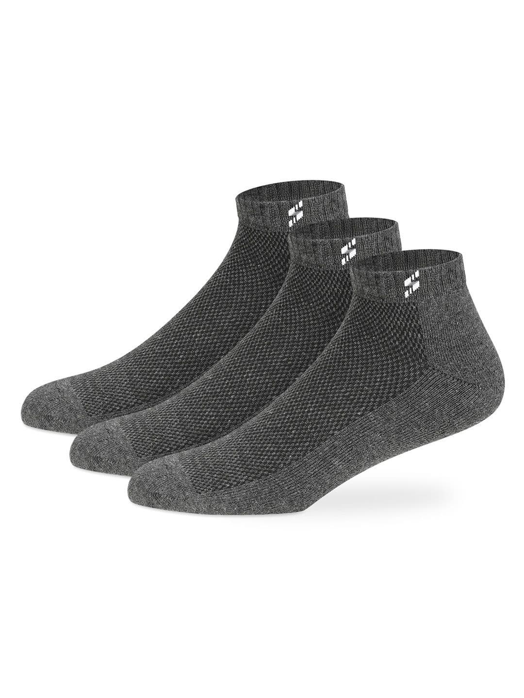 Supersox Men Grey Pack Of 3 Solid Ankle-Length Cotton Socks - view 1