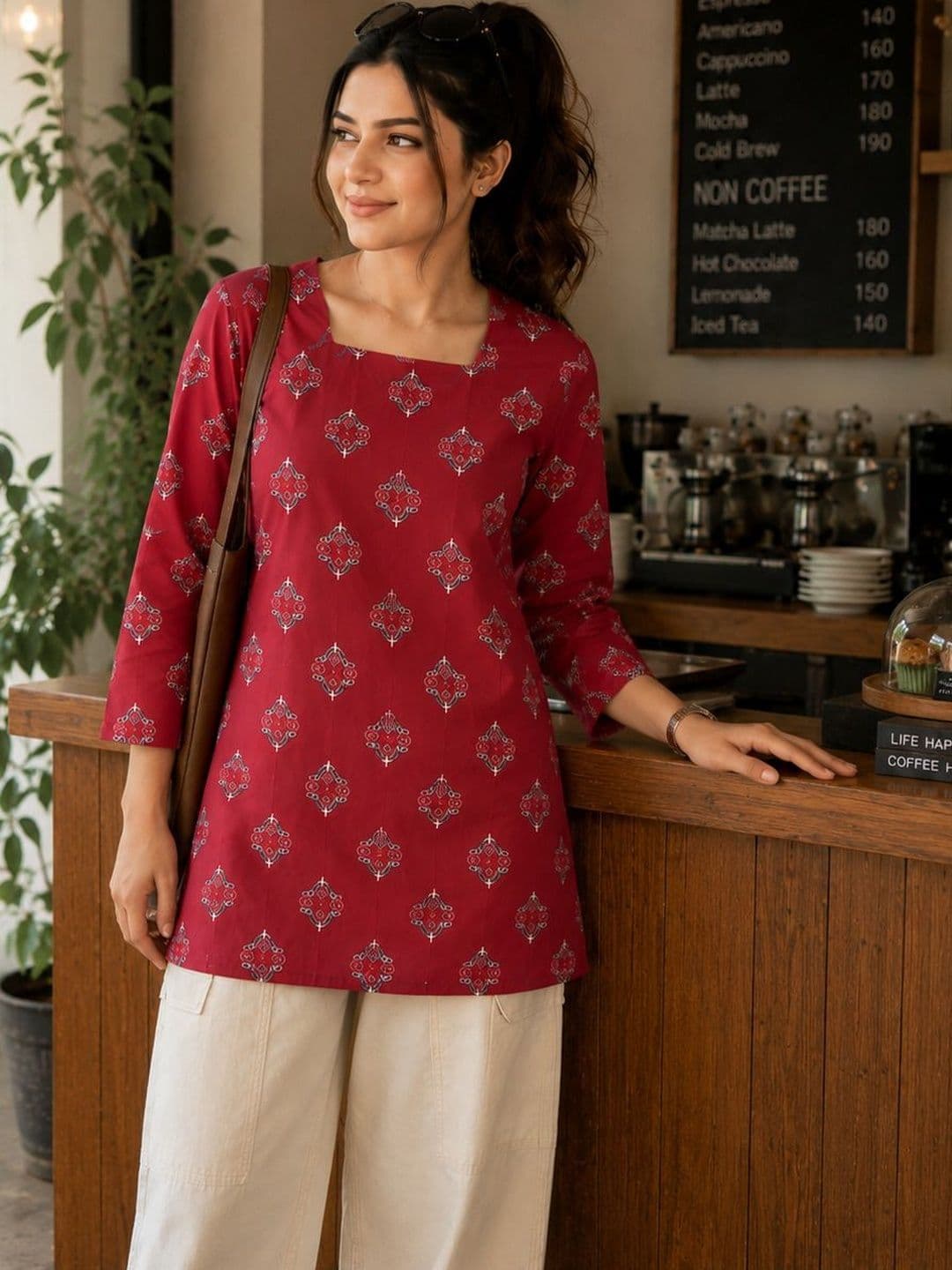 SAIYAMORI Viscose Rayon Square Neck Printed Ethnic Tunic - view 1