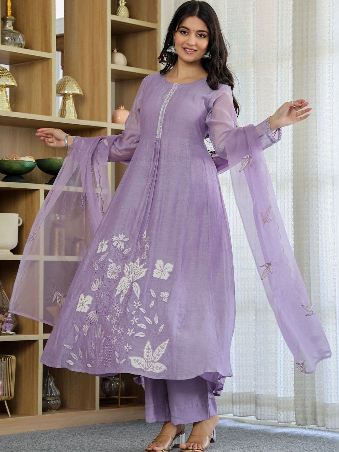 Sangria Women Floral Embroidered Regular Thread Work Kurta with Trousers & With Dupatta - view 1