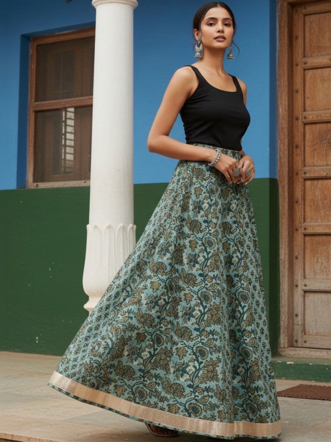 Fusion by Glitchez Printed Pure Cotton Flared Maxi Skirt - view 1