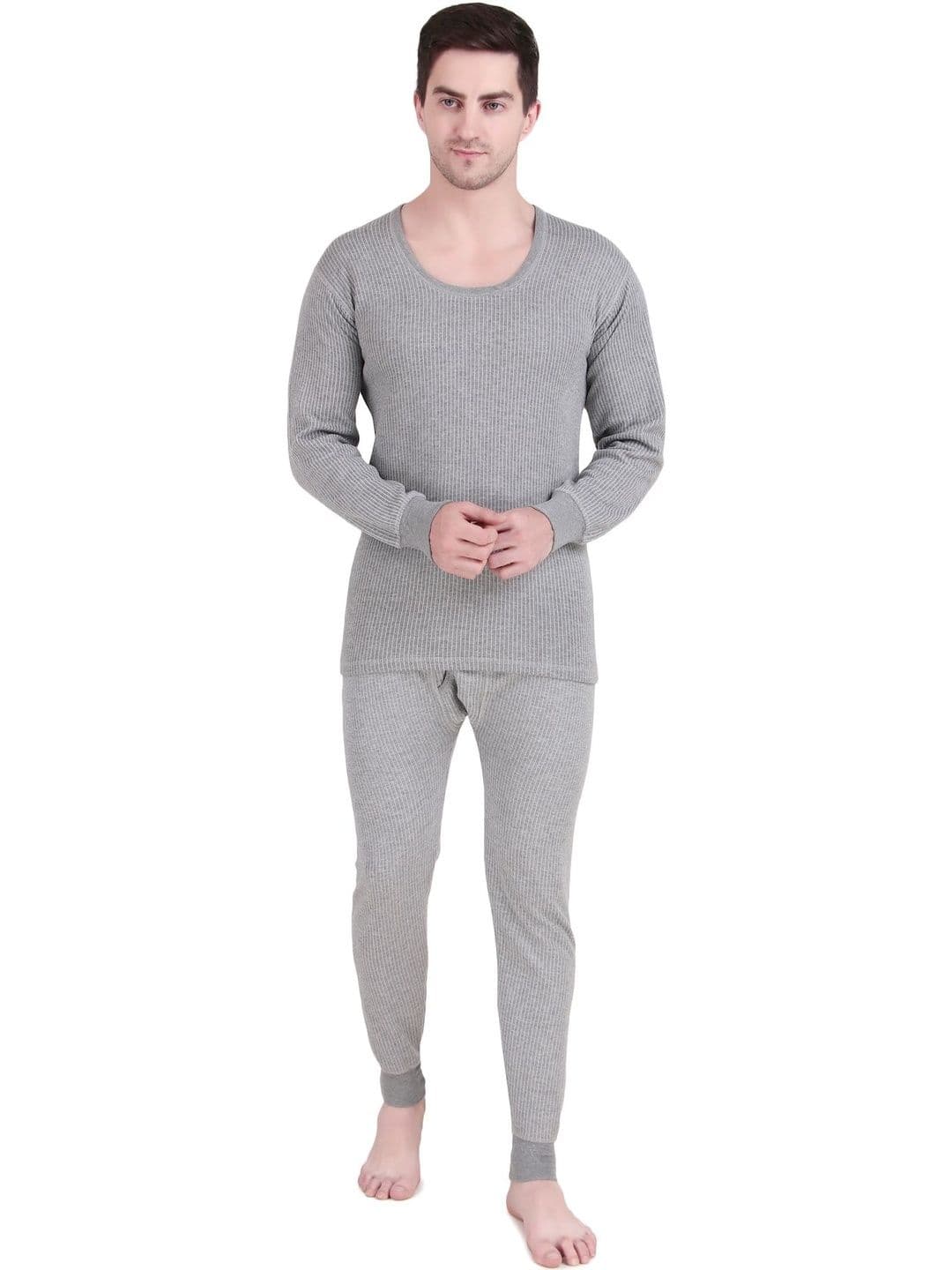 HAP Men Grey Melange Solid Thermal Set - view 1