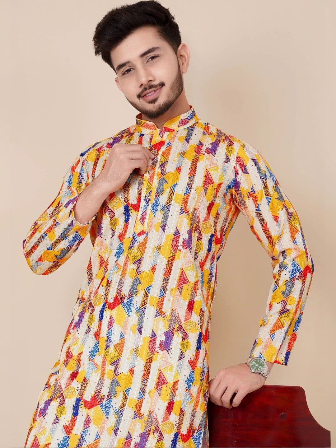zommy Men Printed Handloom Kurta - view 1