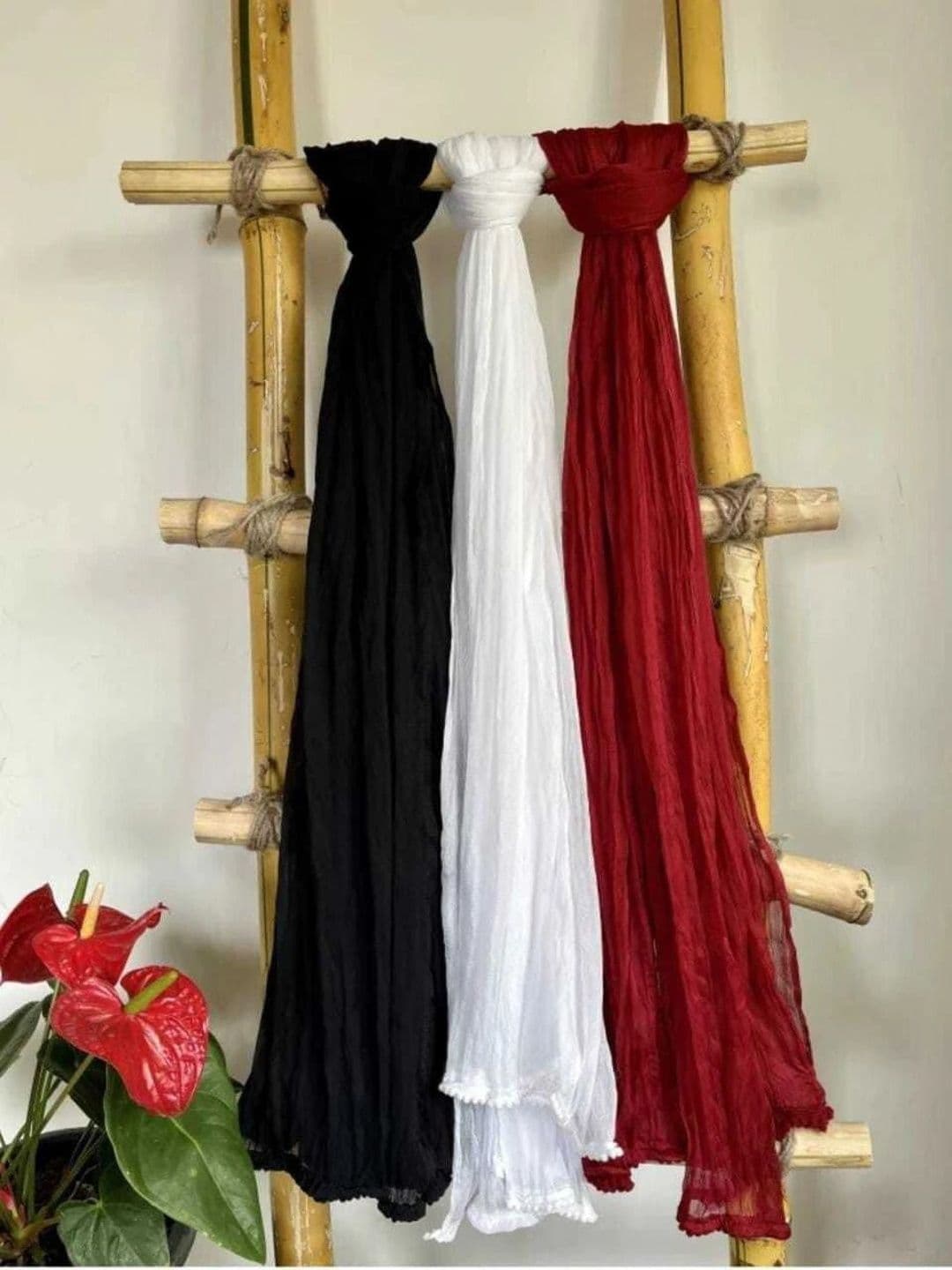 Kuhika Pack Of 3 Cotton Dupattas With Taping Border - view 1