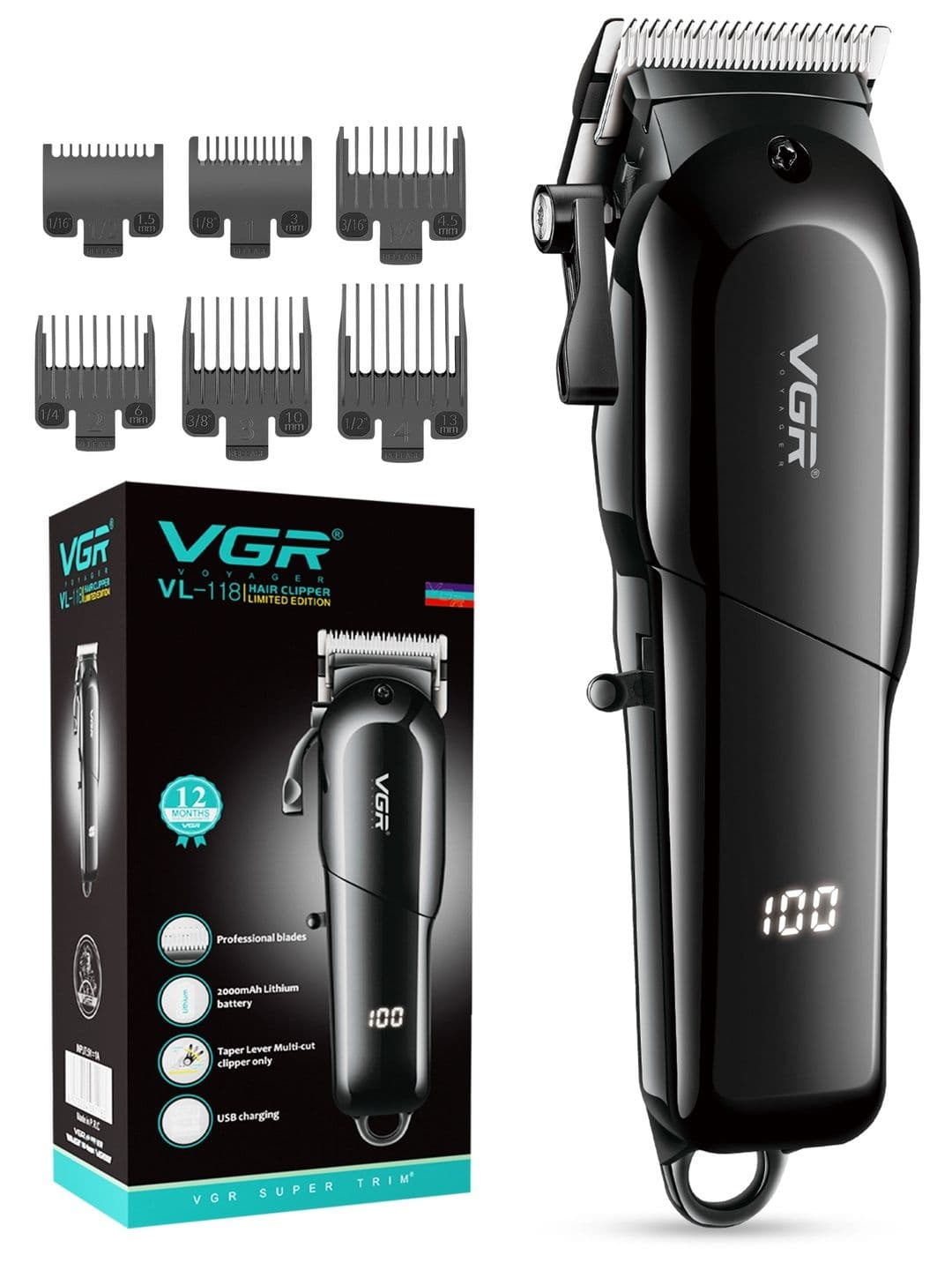 VGR VL-118 Barbers Choice Salon Hair Clipper with 200 Min Runtime & 6 Length Settings