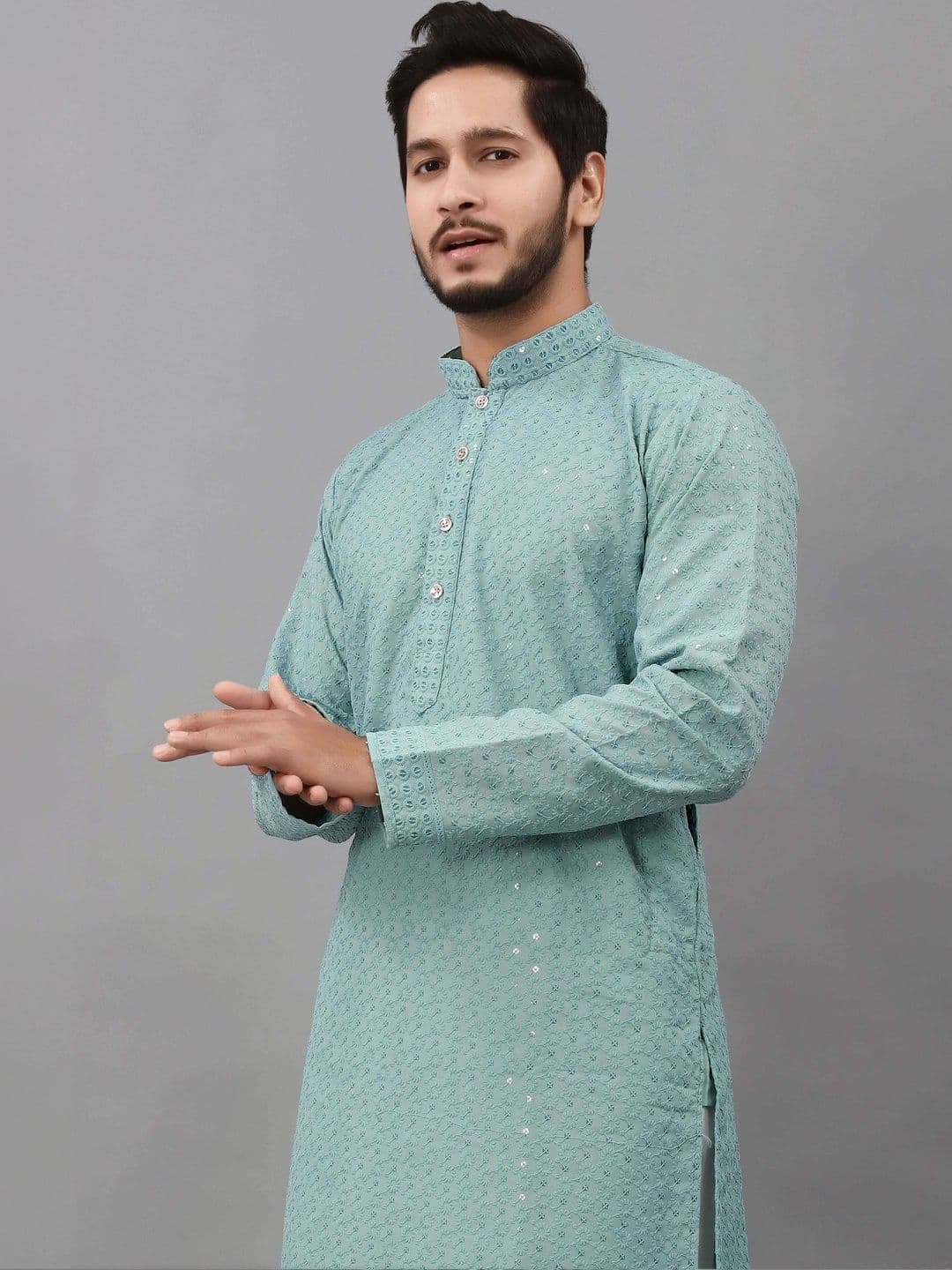 ALMORA Men Ethnic Motifs Embroidered Sequinned Handloom Kurta - view 1