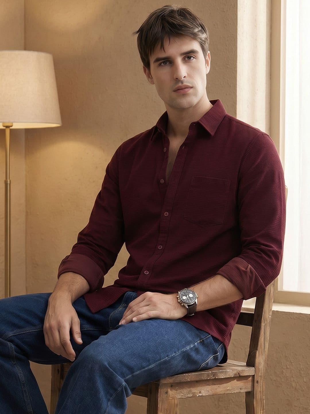 THE SHIRT CODE Striped Spread Collar Pure Cotton Casual Shirt - view 1