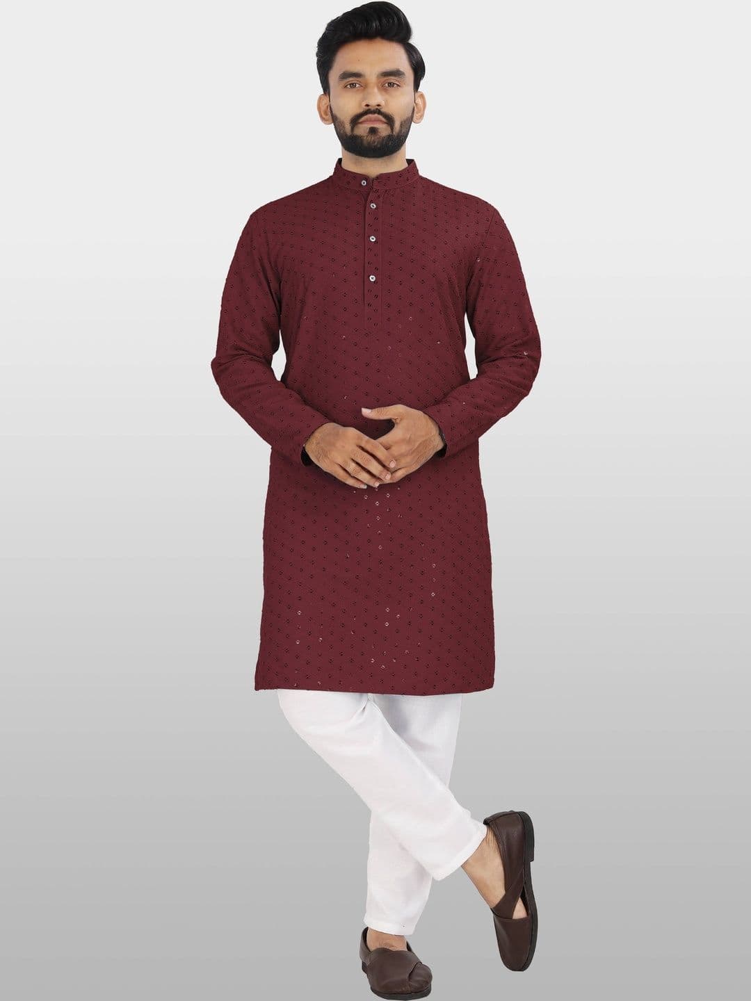 HERE&NOW Men Embellished Chikankari Handloom Kurta - view 1