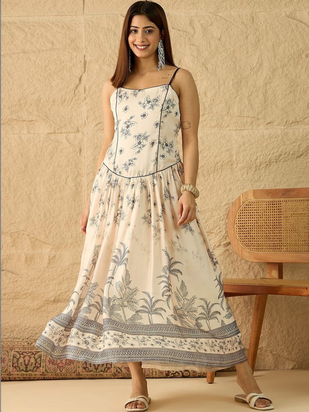 Inddus Women Floral Printed and Pleated Ethnic Dress - view 1