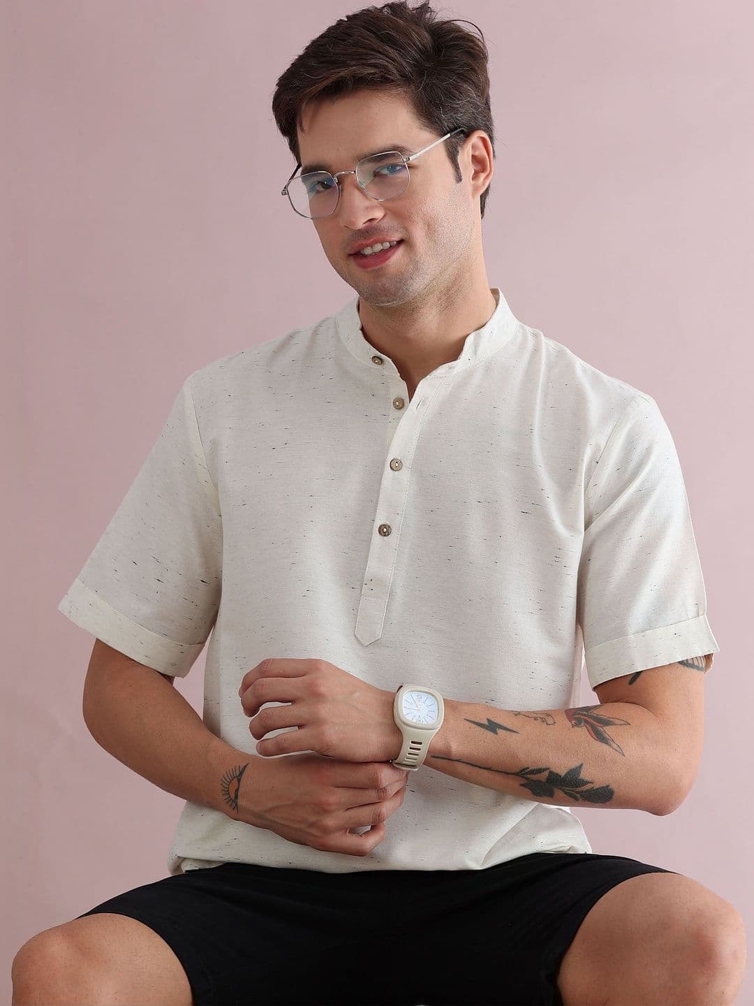 FILORI STUDIO Men Textured White Kurta - view 1