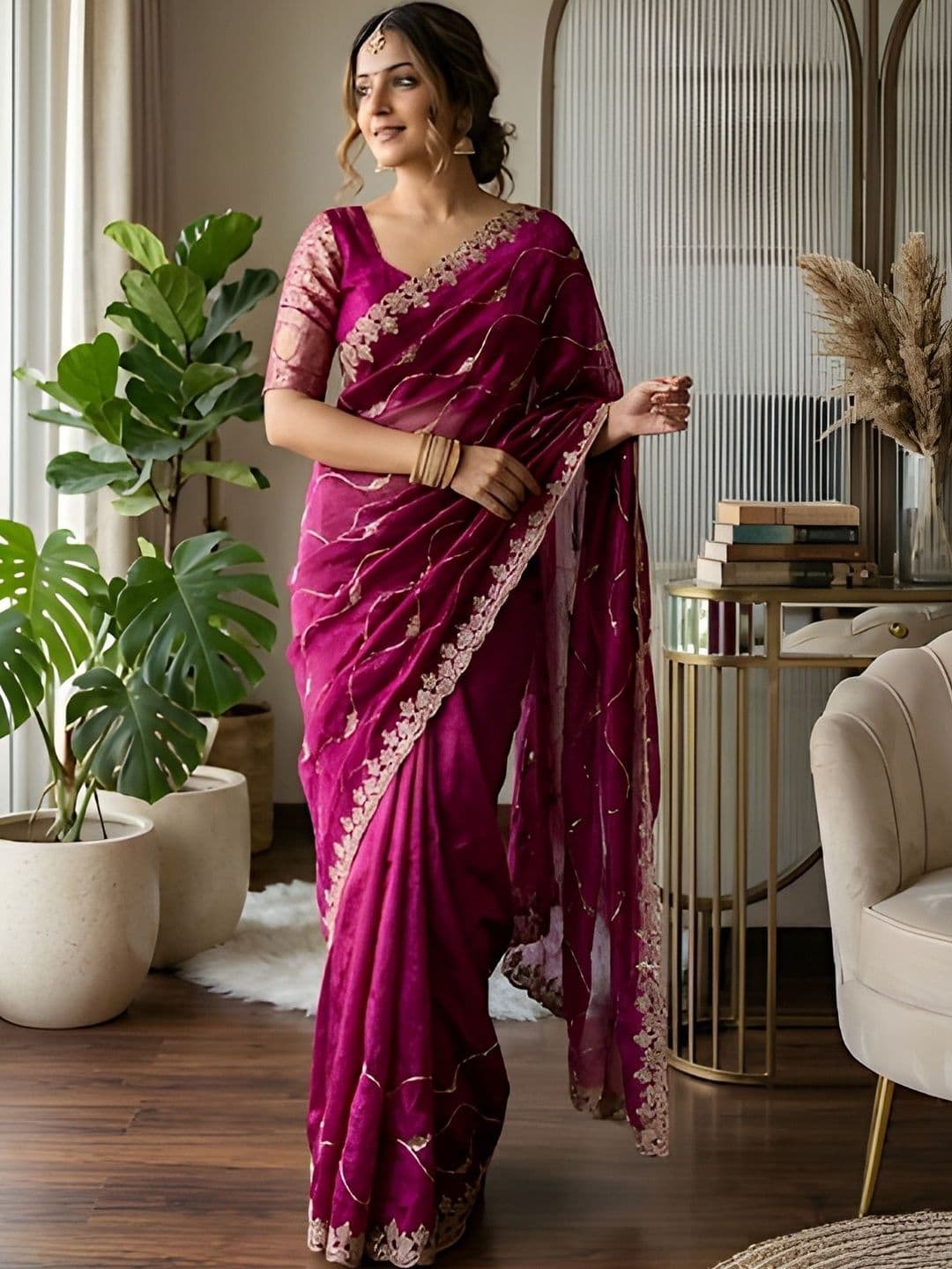 House of Pataudi Ethnic Motifs Embroidered Saree - view 1