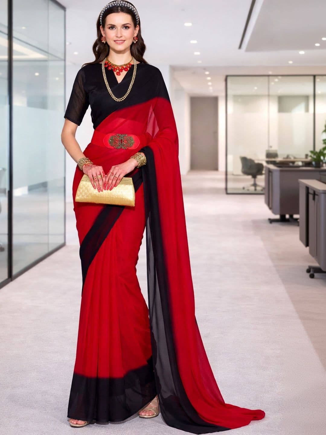 Moda Rapido Ombre Poly Georgette Designer Saree - view 1