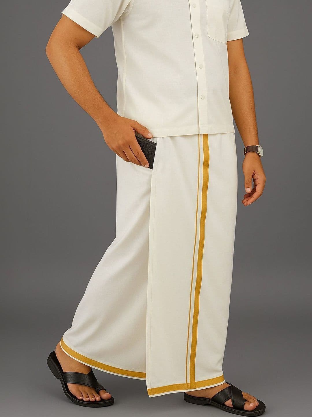 Shree shyam Handloom Men Striped Cotton Dhoti Dhotis - view 1