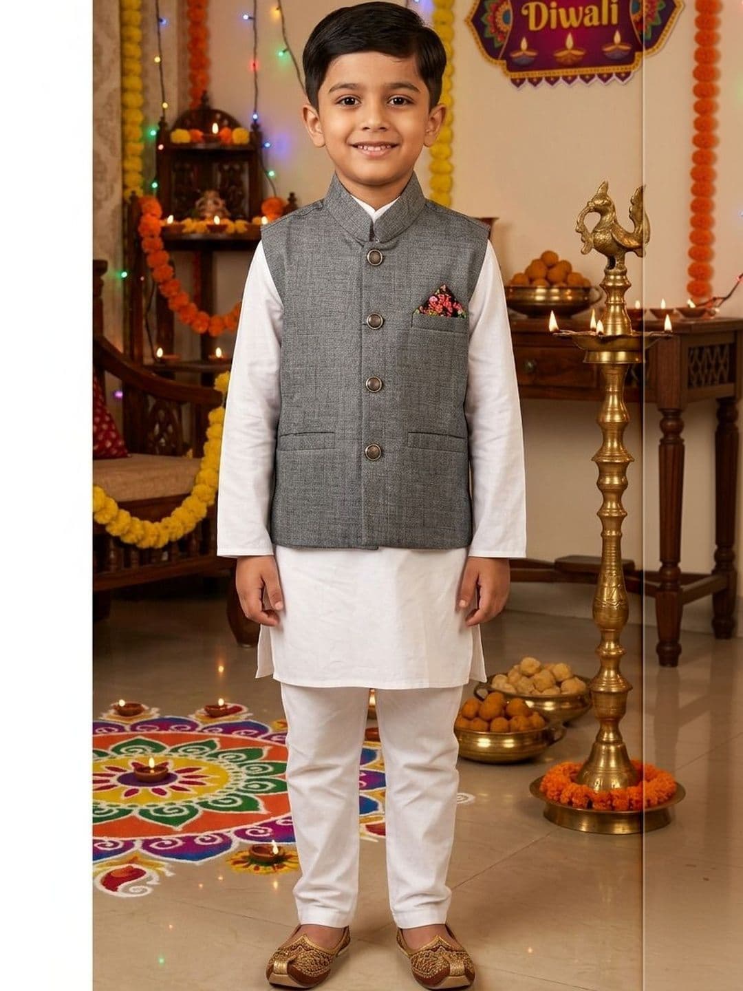 seetoo Boys Mandarin Collar Sleeveless Nehru Jackets - view 1