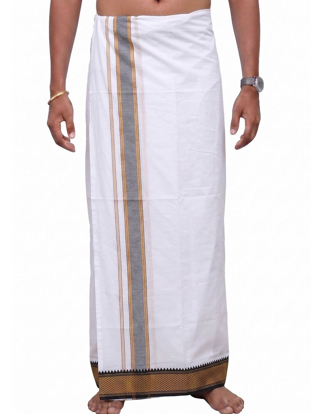 Hornbill Enterprises Men Striped Cotton Dhoti Dhotis - view 1