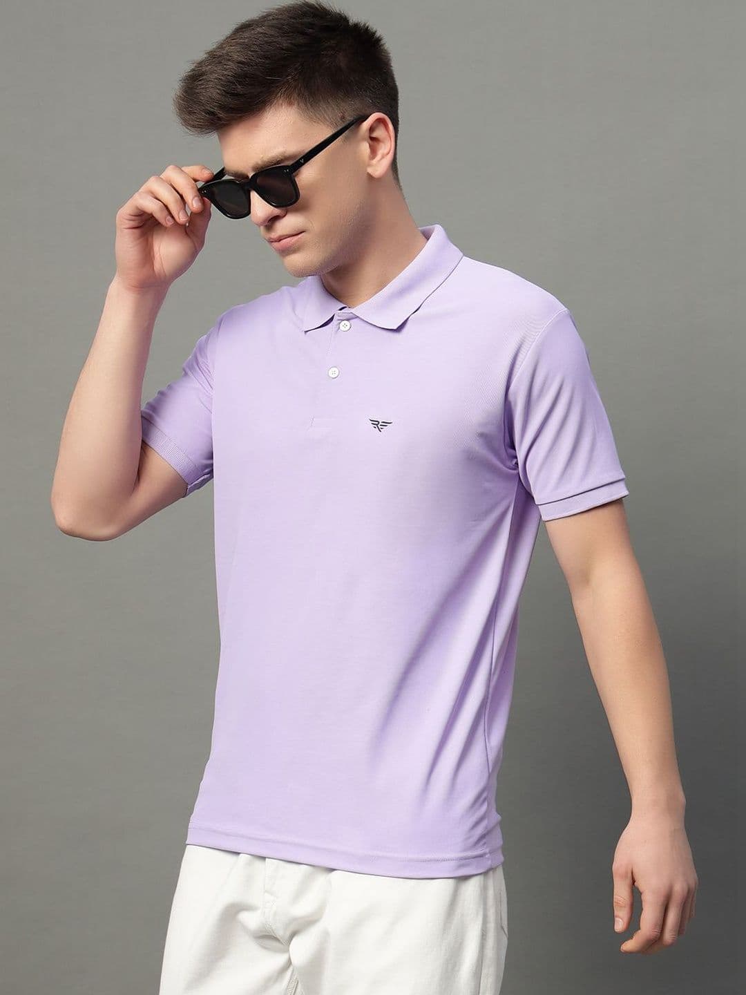 SZN Lavender Solid Polo Collar Regular Fit Cotton T-shirt - view 1