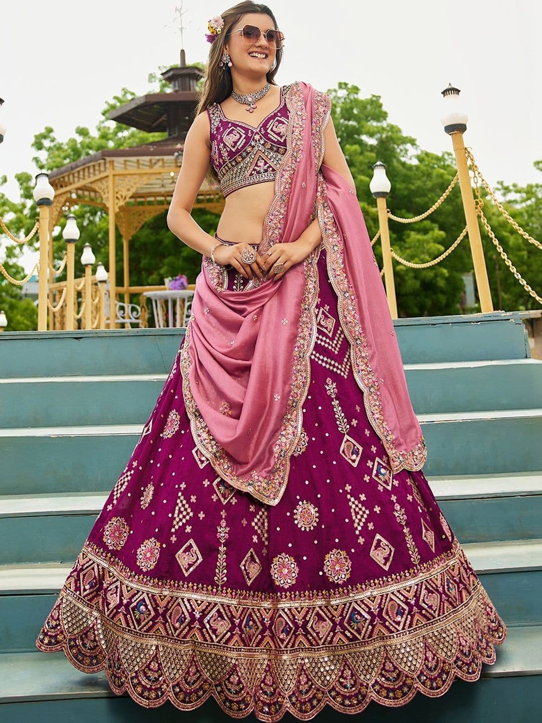 NAVYAAZRI Embellished Sequinned Semi-Stitched Lehenga & Unstitched Blouse With Dupatta - view 1