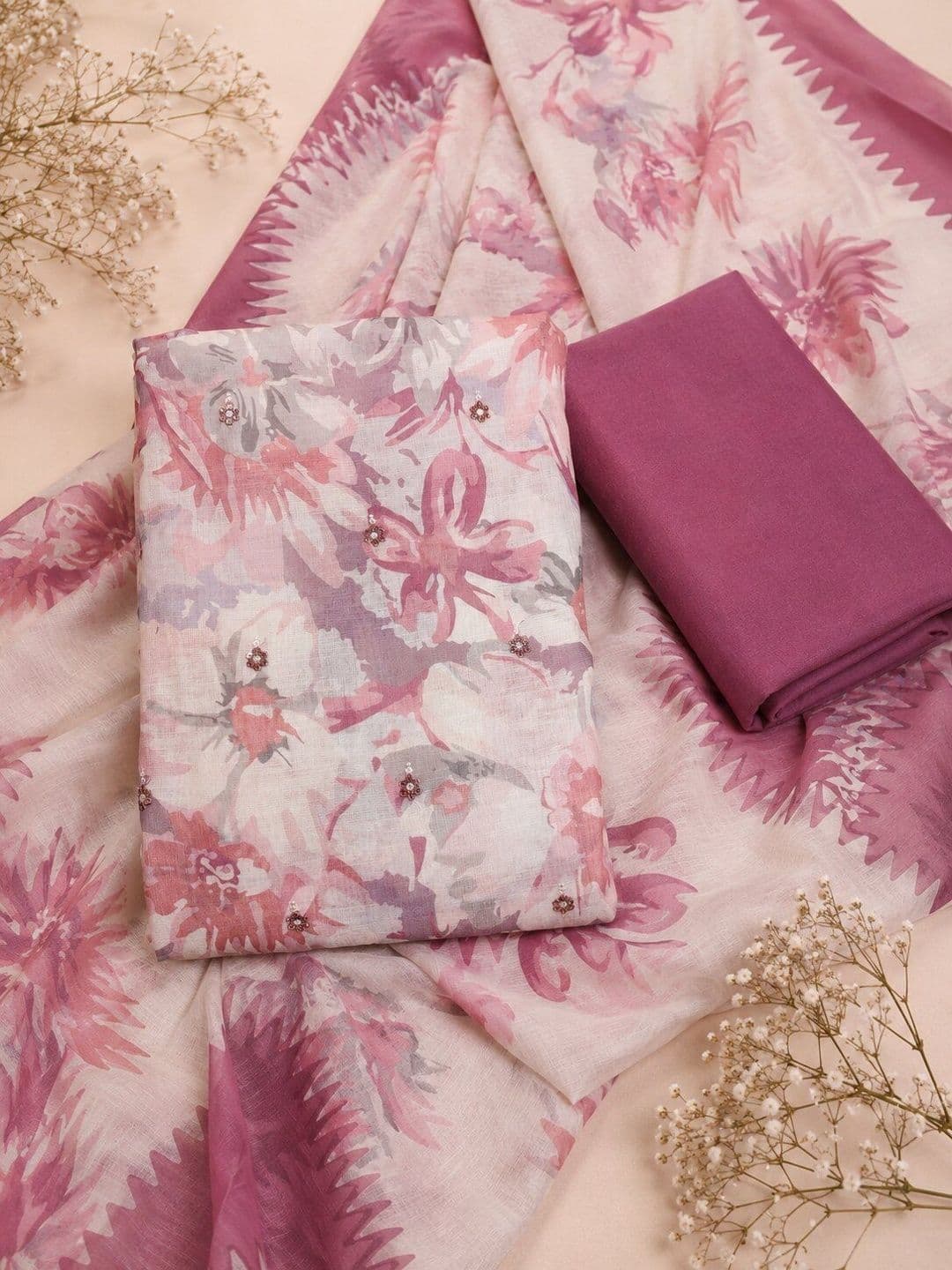 WaCraz Printed Linen Semi-Stitched Dress Material - view 1