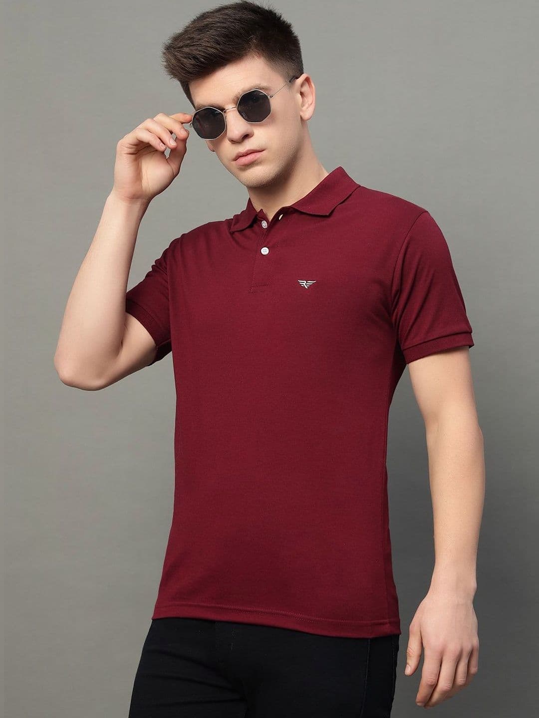 SZN Maroon Polo Collar T-shirt with Brand Logo - view 1