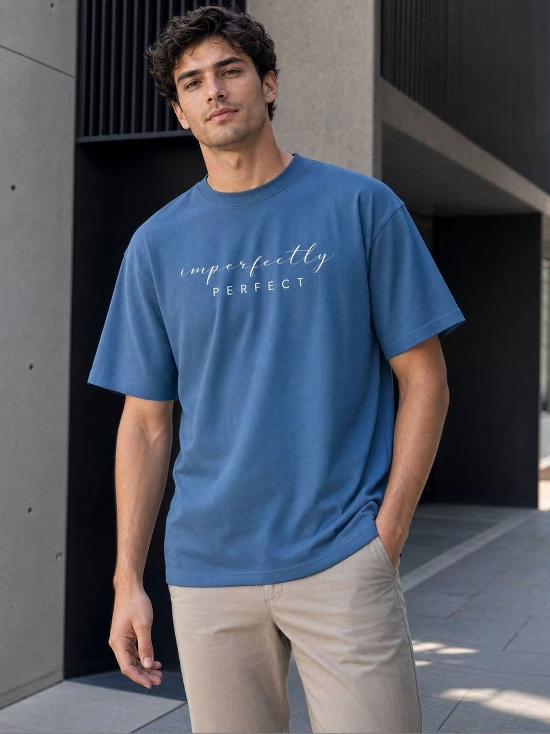 NOBERO Typography Printed Round Neck Oversized T-shirt - view 1