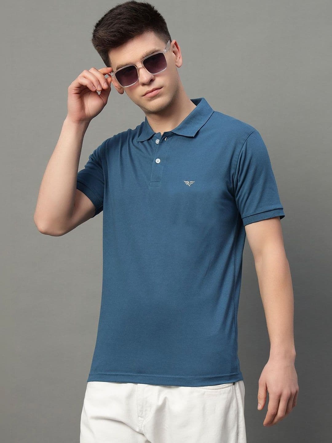 SZN Brand logo Solid Polo Collar Short Sleeves Regular Fit Cotton T-shirt - view 1