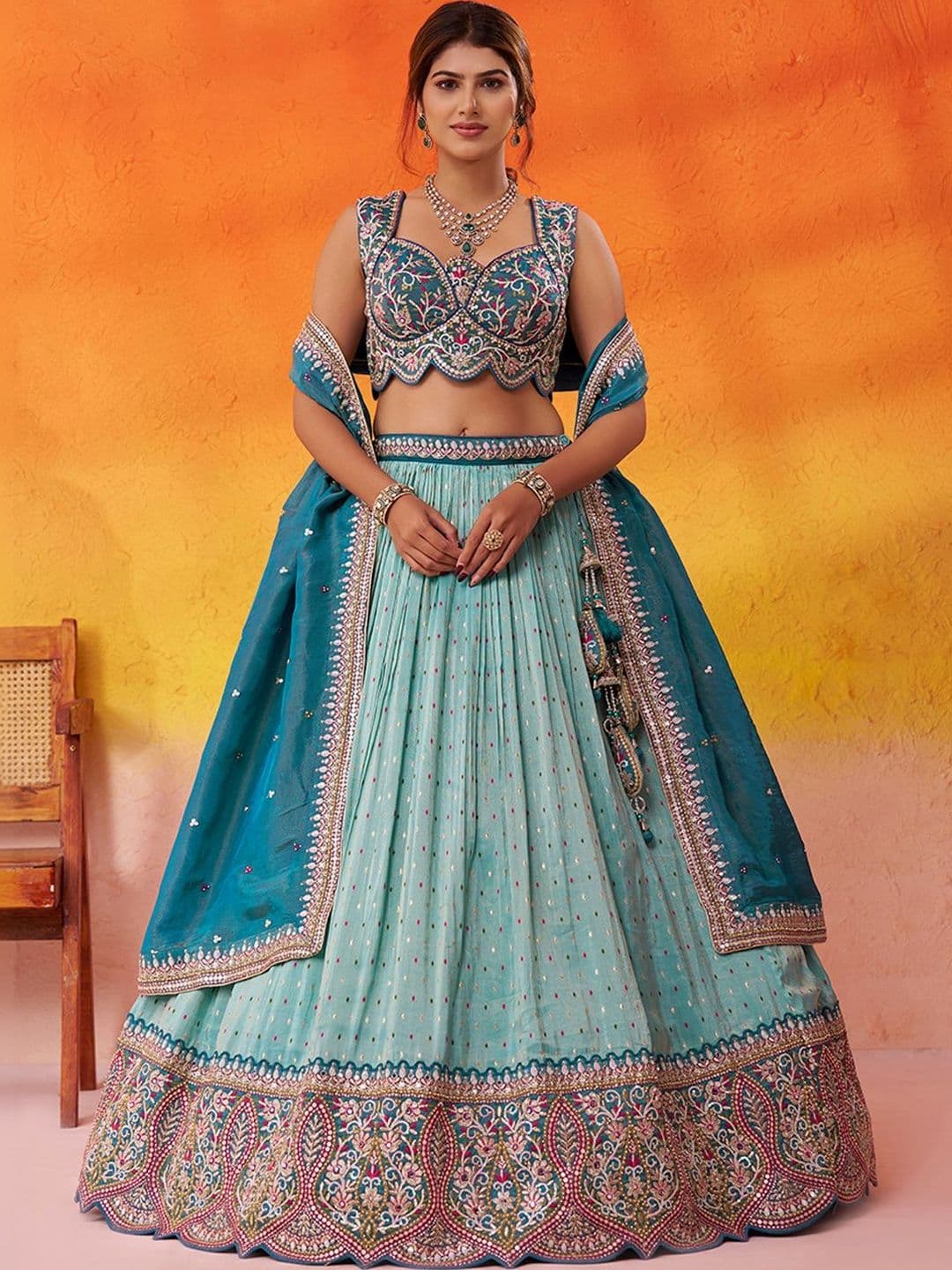 NAVYAAZRI Embellished Semi-Stitched Lehenga & Unstitched Blouse With Dupatta - view 1