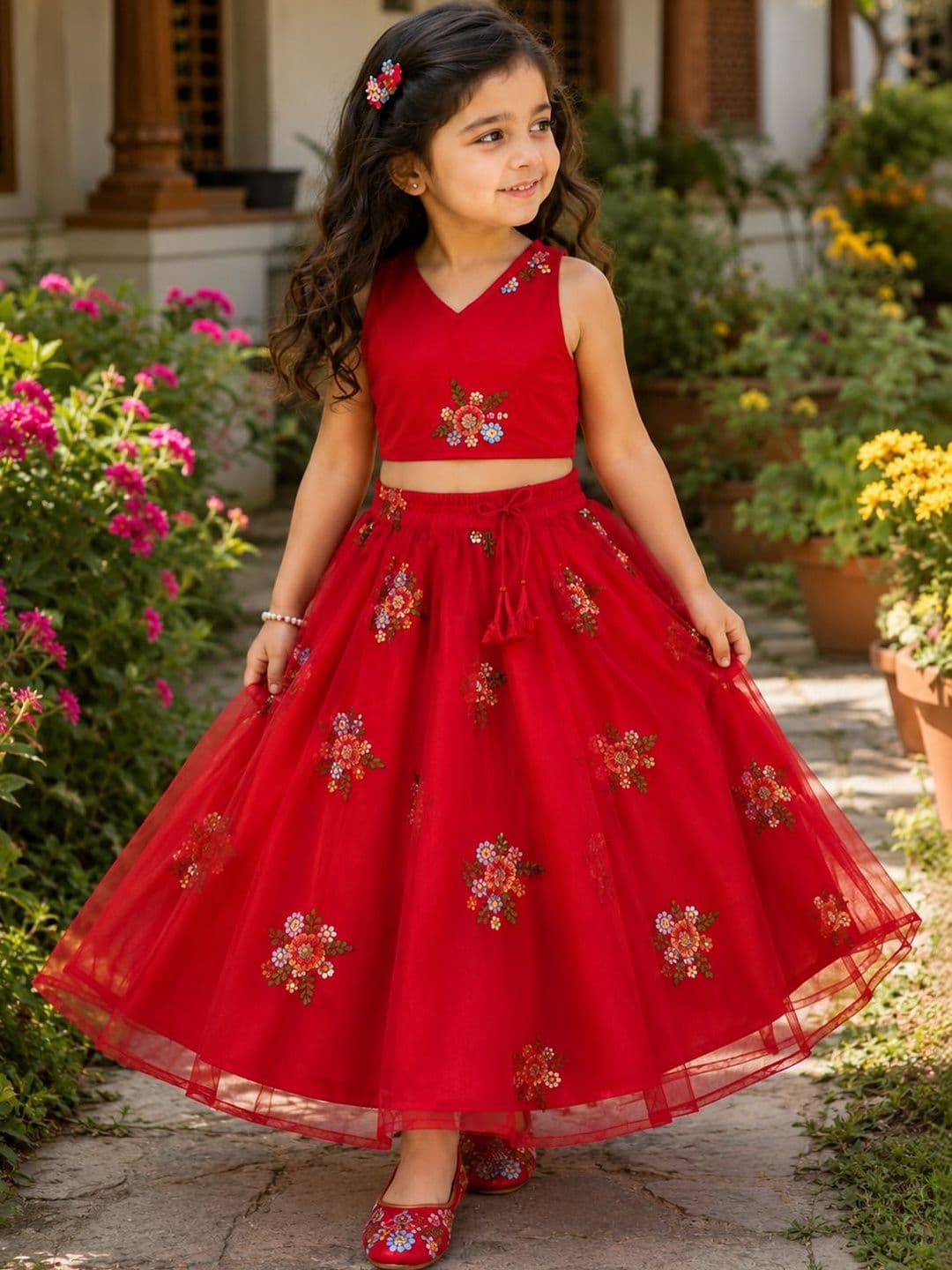 SAKA DESIGNS Girls Embroidered Ready to Wear Lehenga & Blouse - view 1