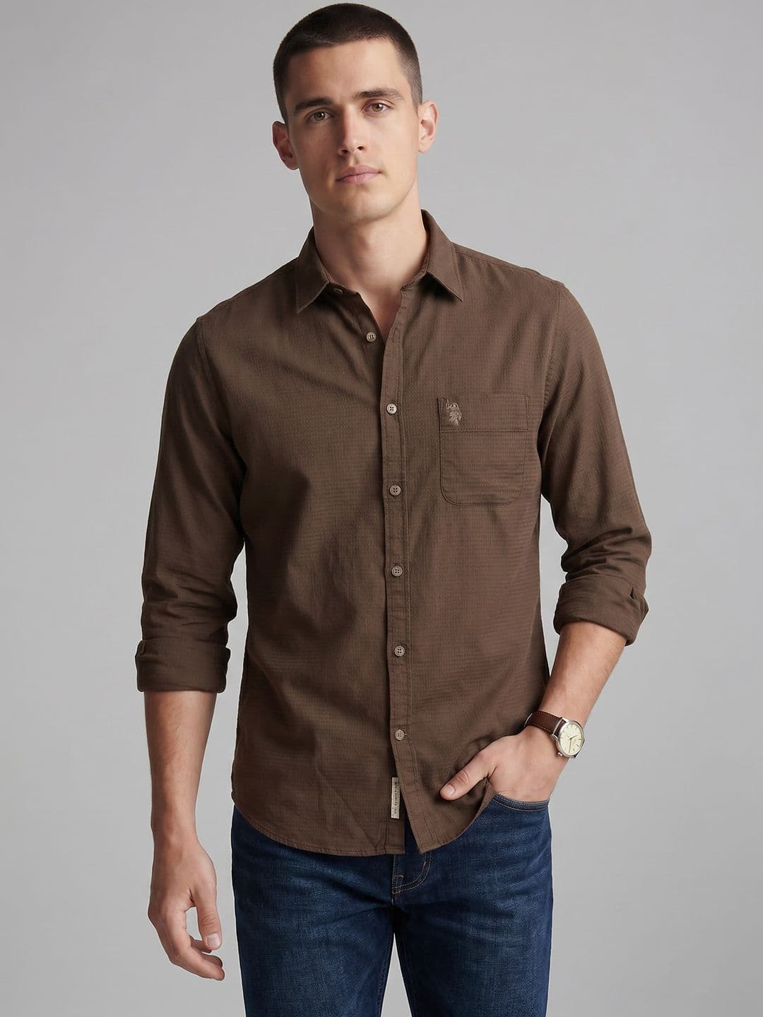 U.S. Polo Assn. Denim Co. Self Design Pure Cotton Casual Shirt - view 1