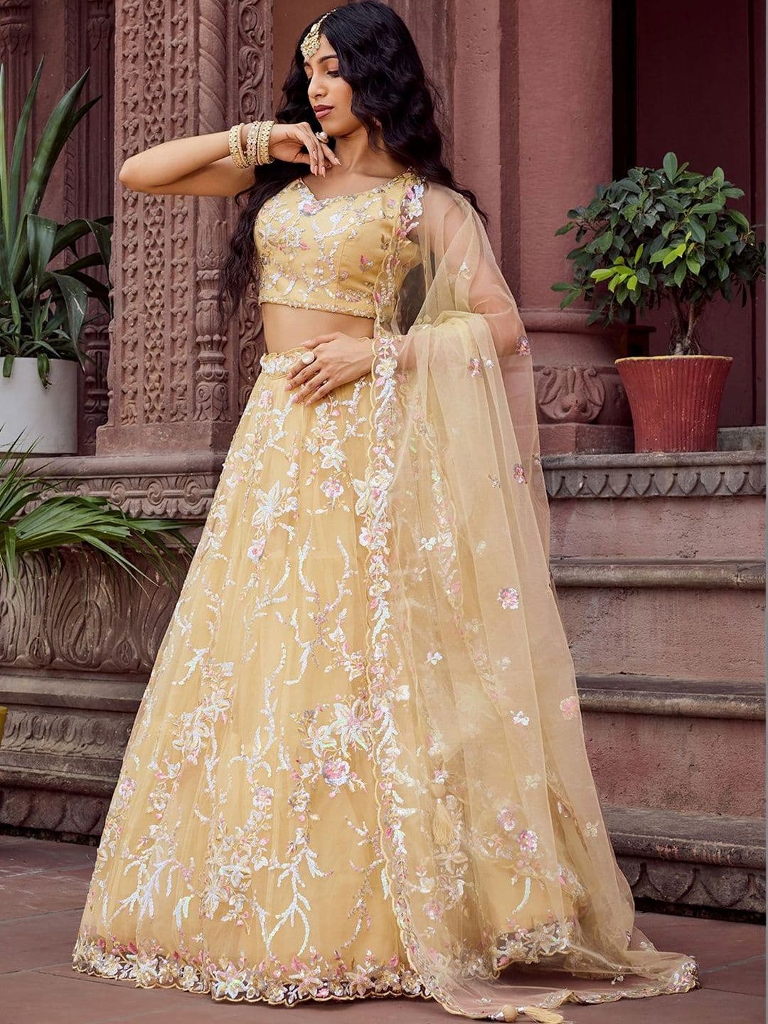 NAVYAAZRI Embellished Sequinned Semi-Stitched Lehenga & Unstitched Blouse With Dupatta - view 1