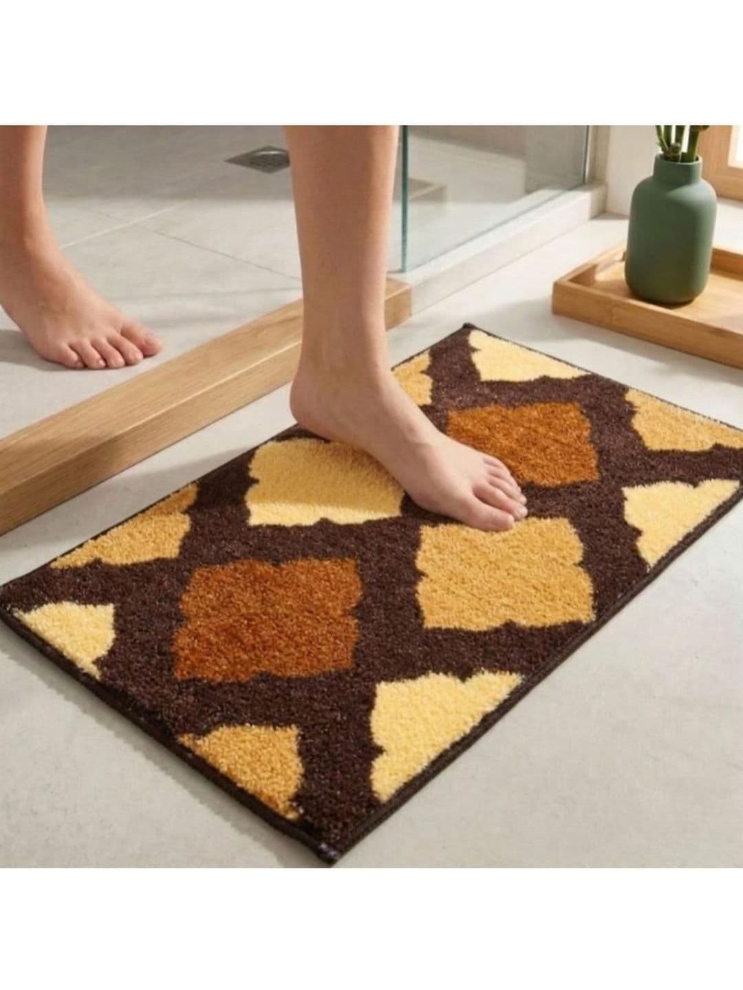 Athom Trendz Brown & Beige Printed Anti-Slip Bathmat 58x38 cm - view 1