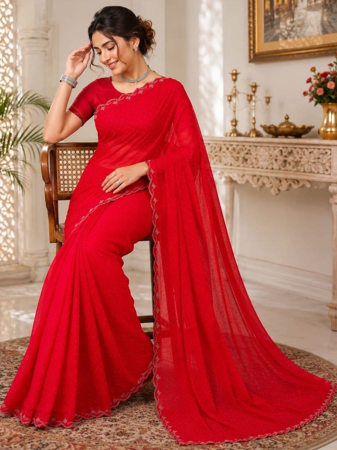 Leelavati Embellished Embroidered Pure Chiffon Saree - view 1