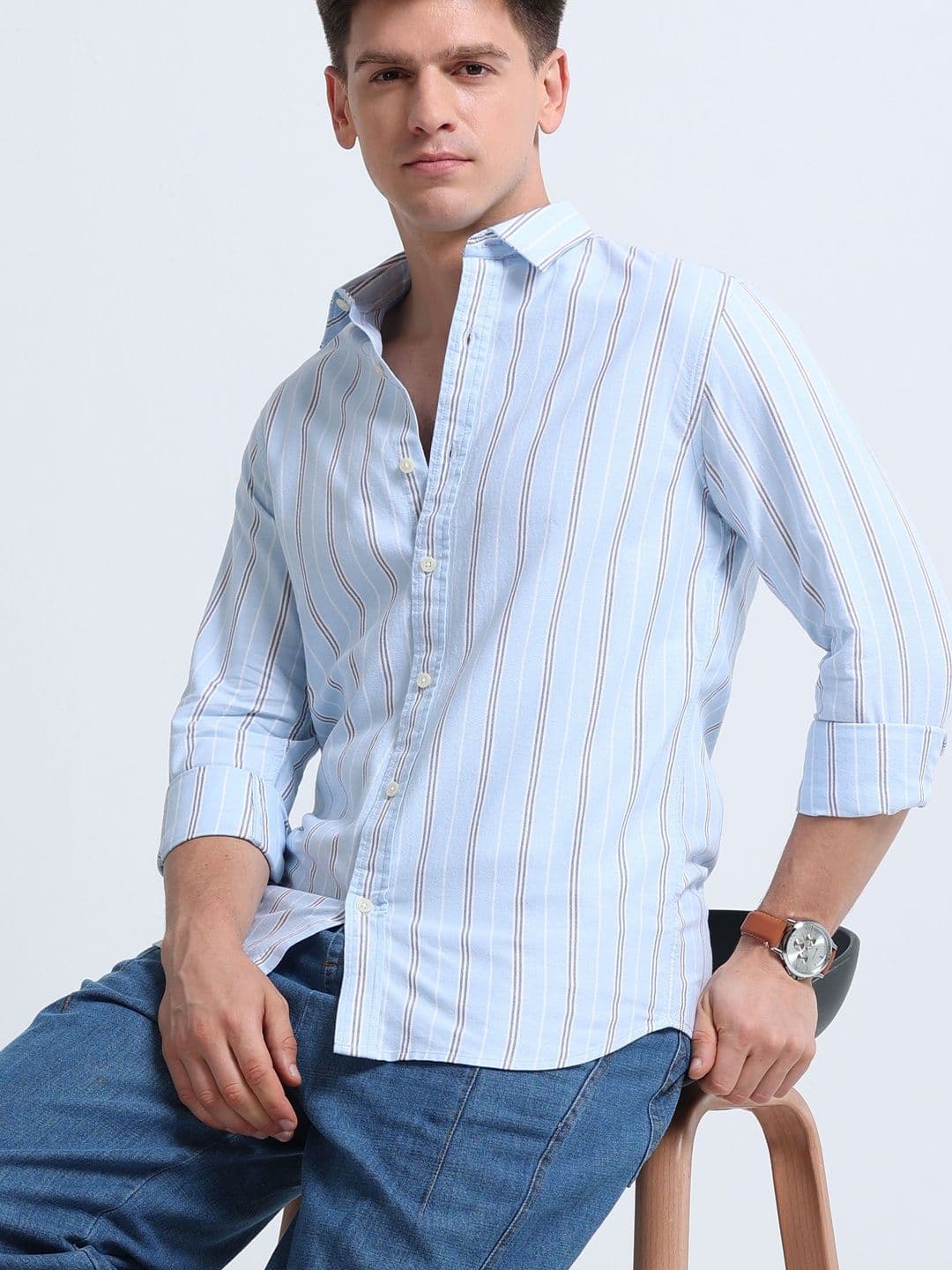 Blu MNKY Men Classic Slim Fit Striped Casual Shirt - view 1