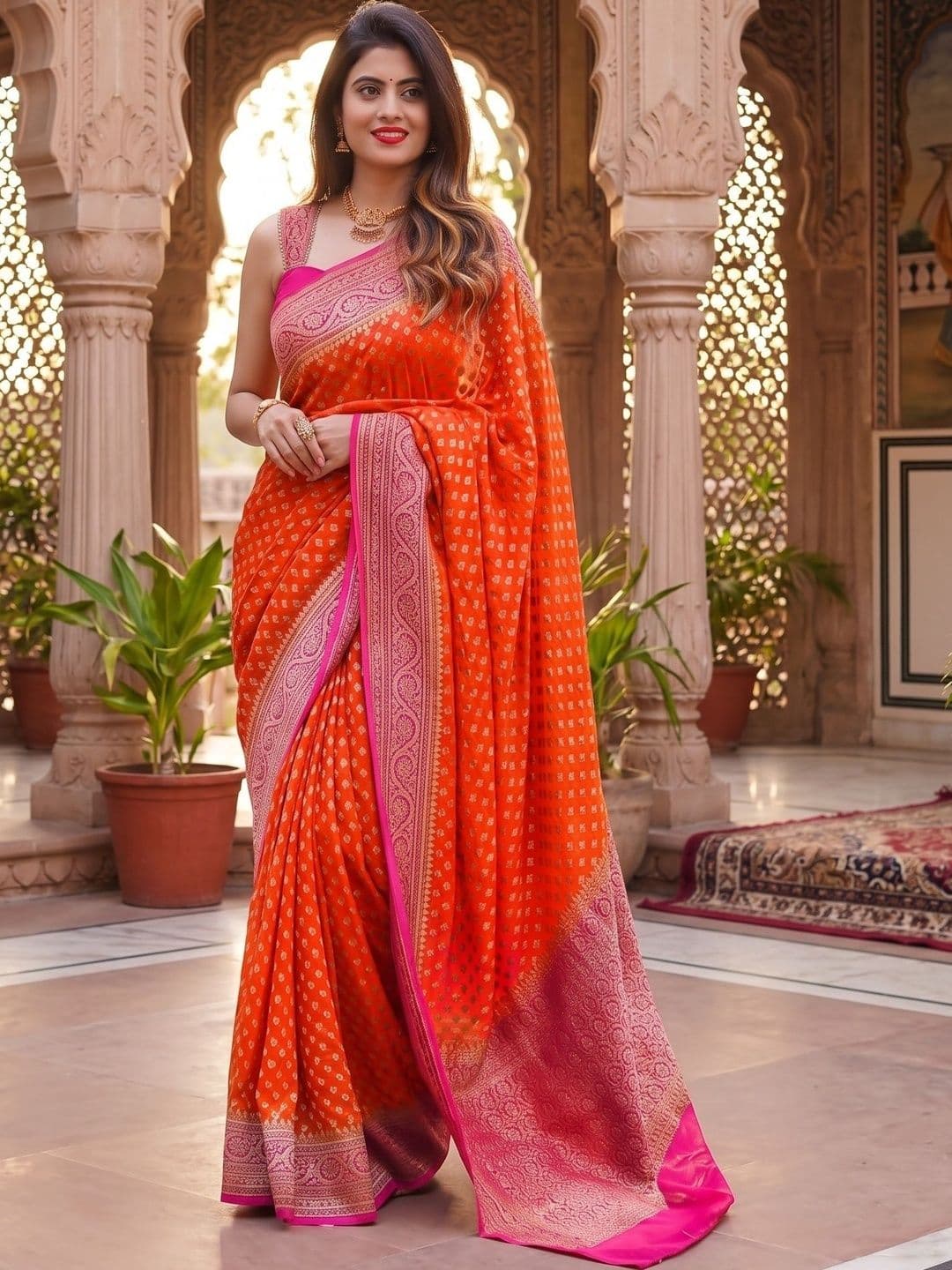 clotheva Ethnic Motifs Woven Design Zari Banarasi Saree - view 1