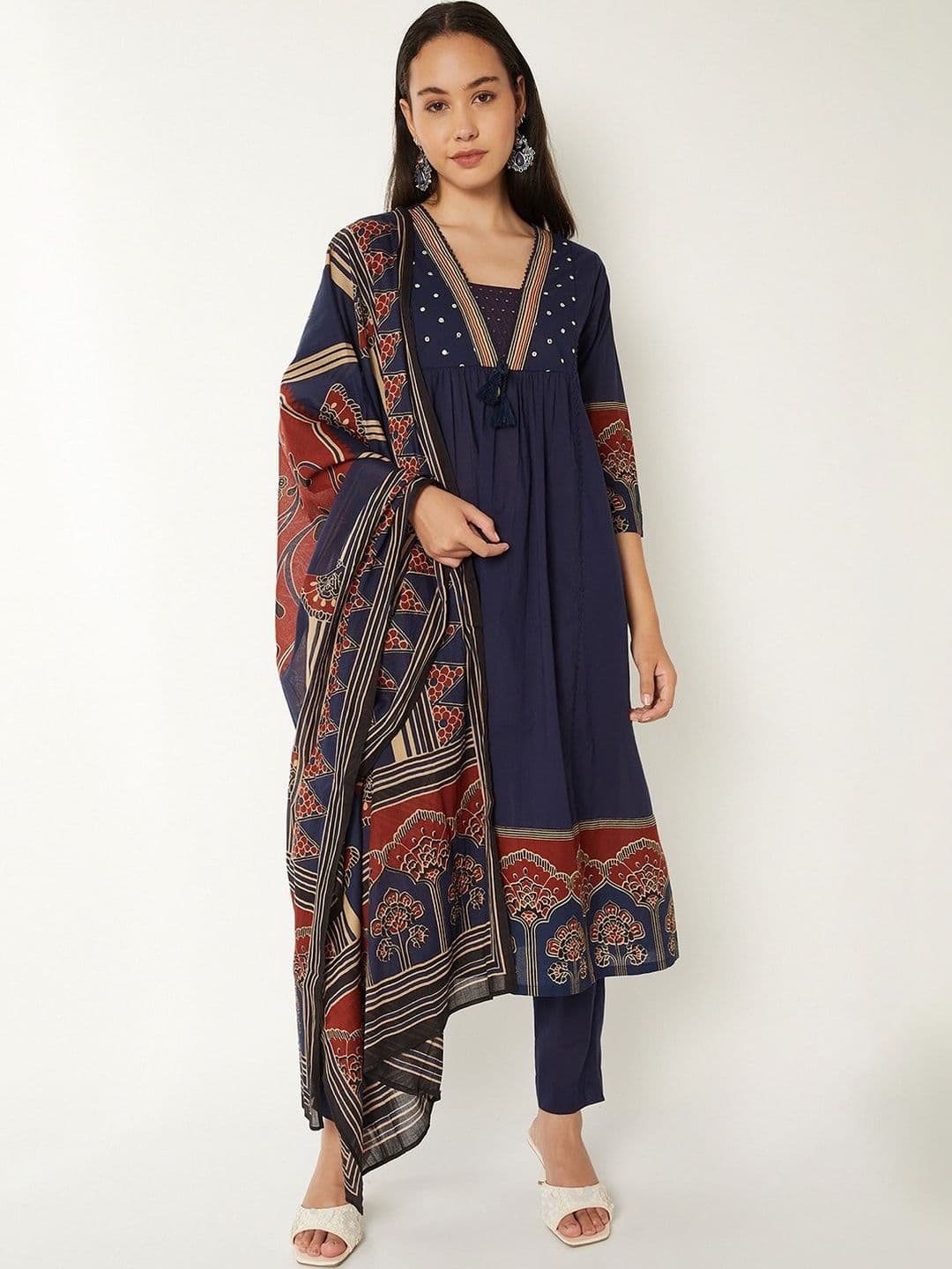 max Women Ethnic Motifs Printed Empire Pure Cotton Kurta with Trousers & With Dupatta - view 1