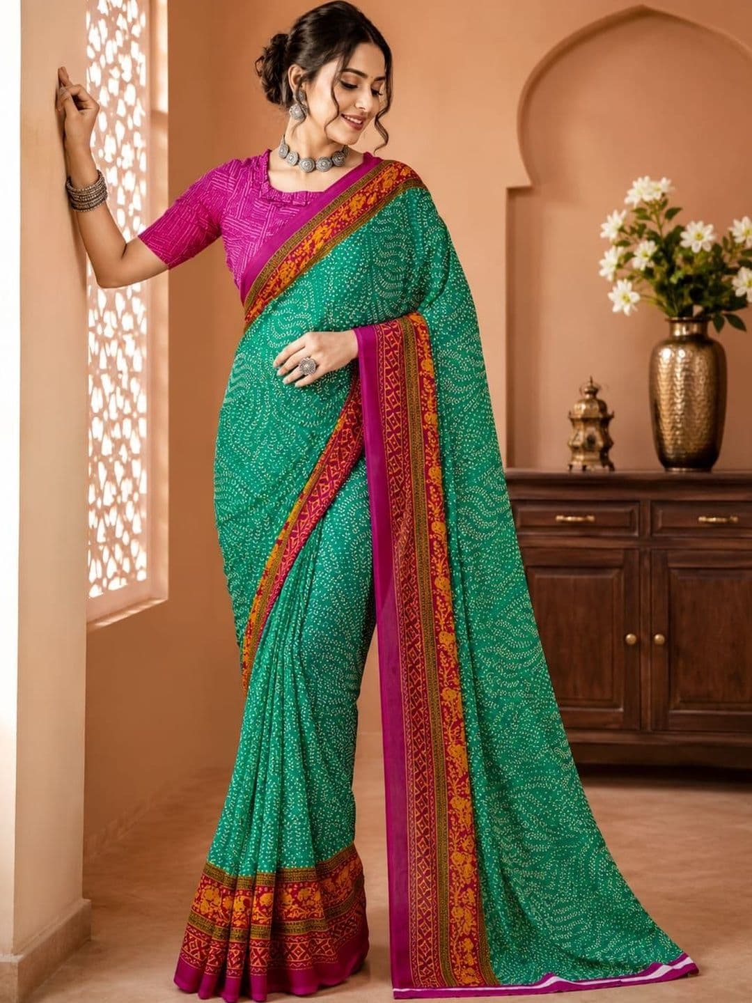 Leelavati Bandhani Pure Georgette Saree - view 1